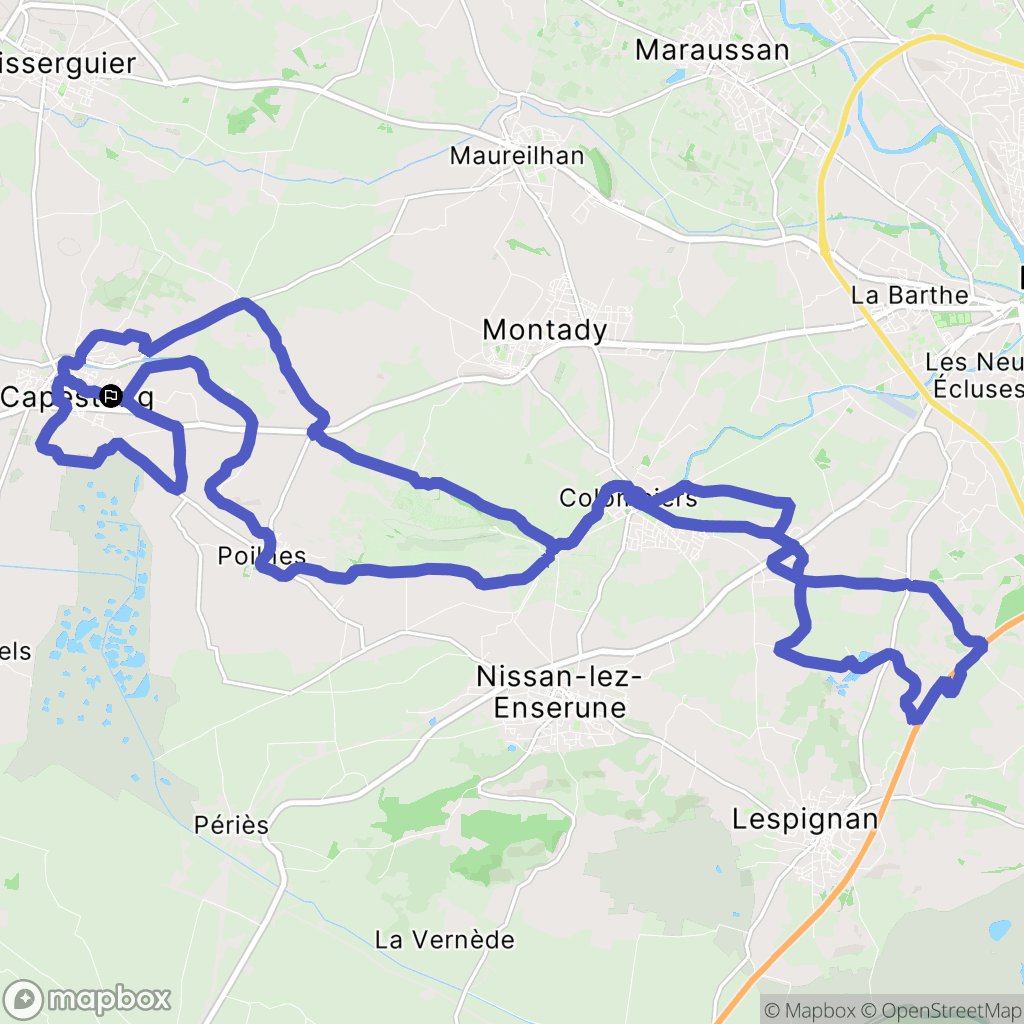 Capestang : carte du parcours de randonnée - France