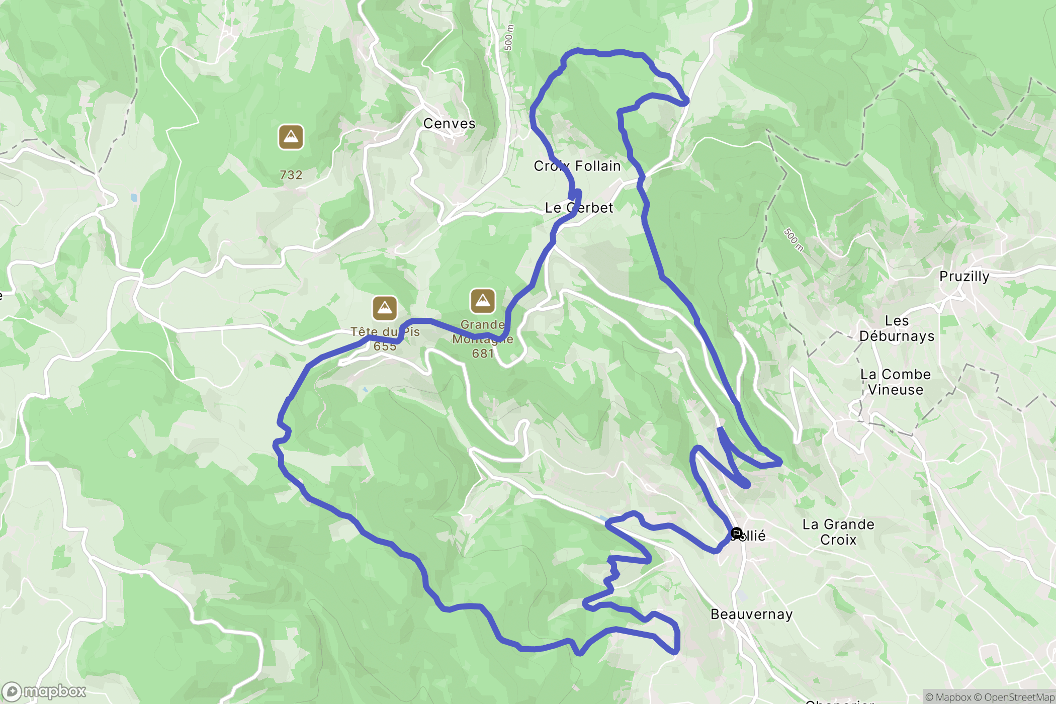 Jullié : carte du parcours de randonnée - France