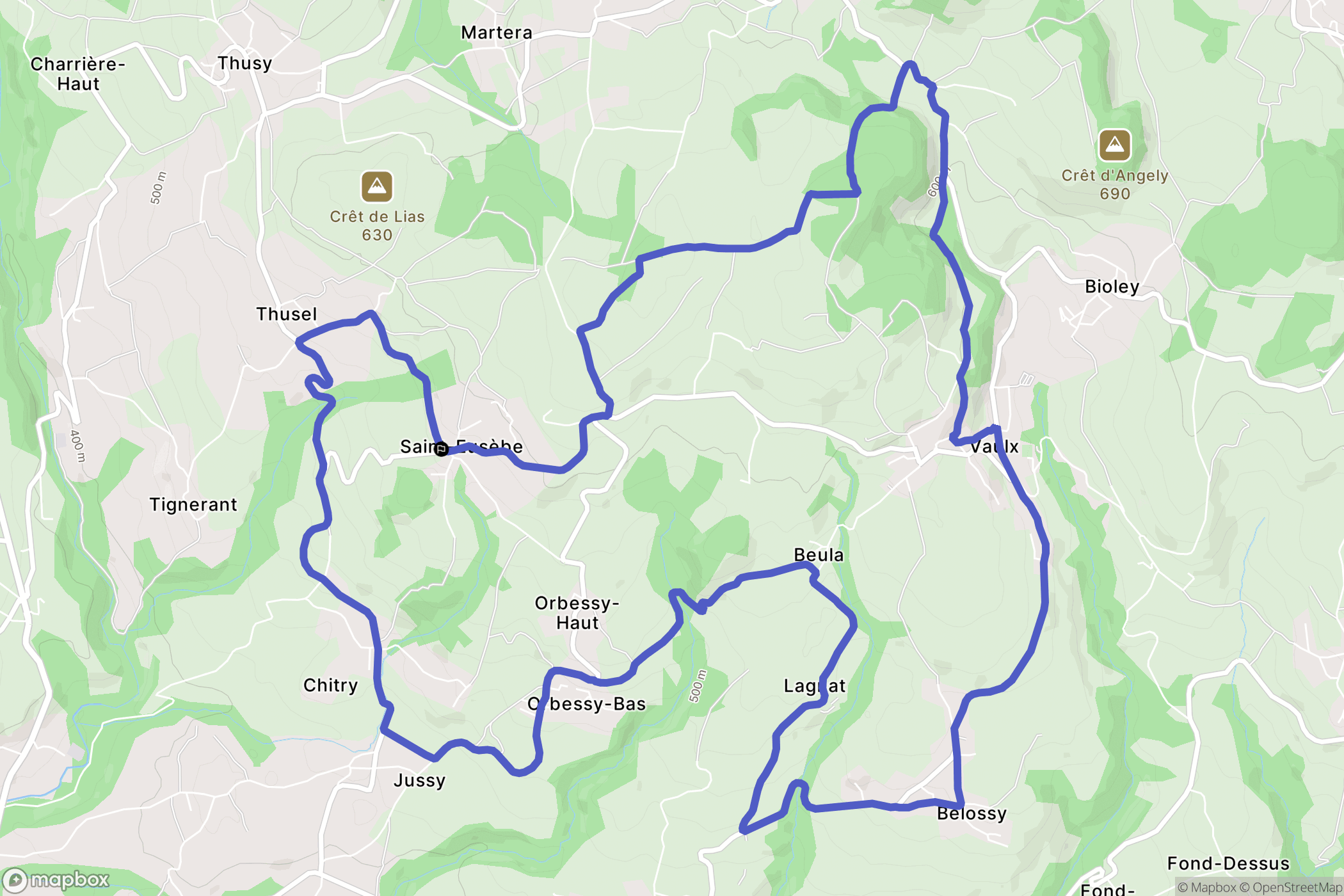 Saint-Eusèbe : carte du parcours de randonnée - France