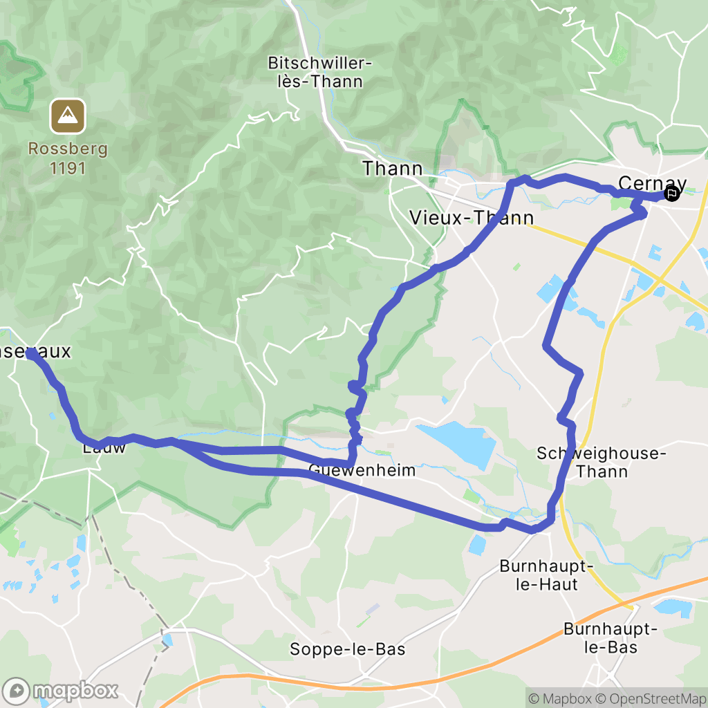 Cernay : carte du parcours de randonnée - France