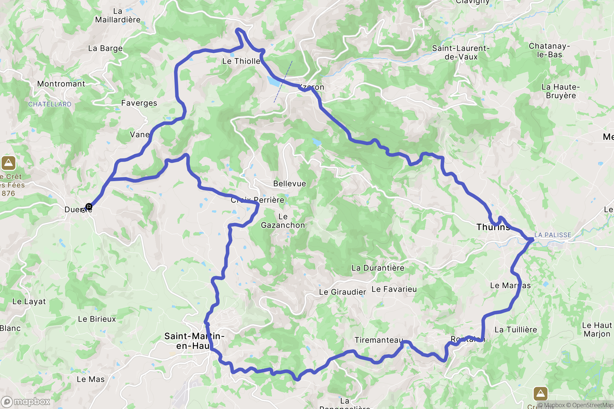 Duerne : carte du parcours de randonnée - France