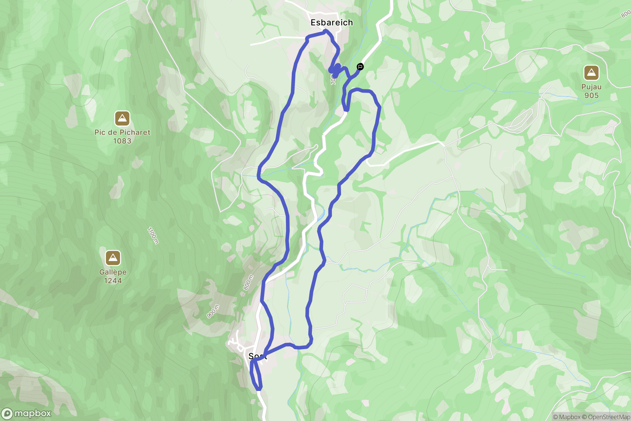 Esbareich : carte du parcours de randonnée - France