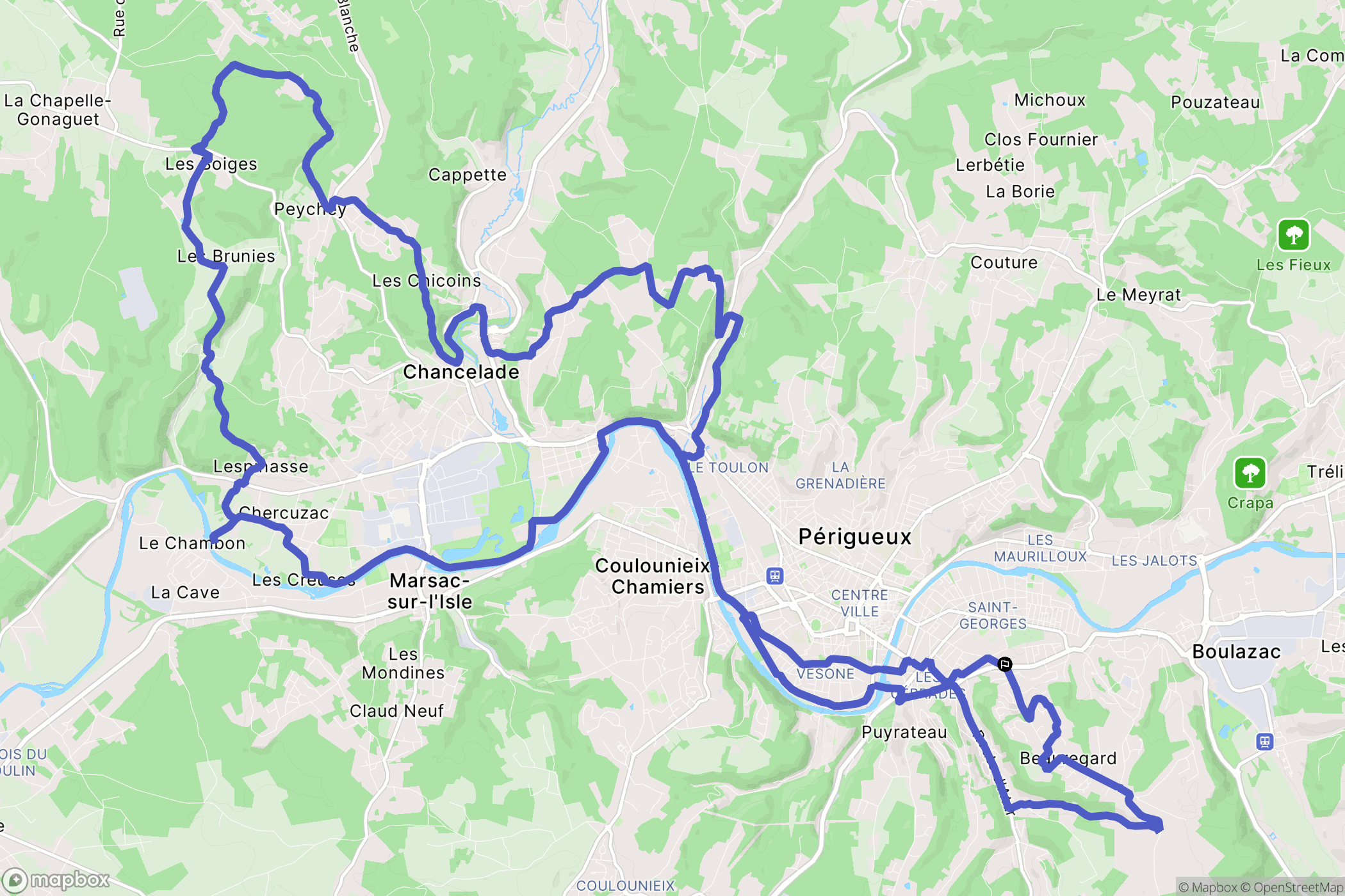 Périgueux : carte du parcours de randonnée - France