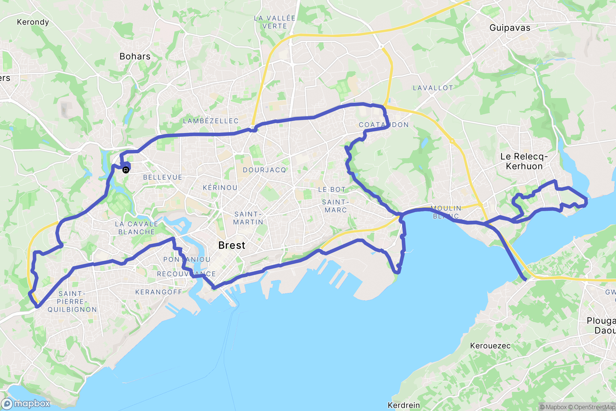 Brest : carte du parcours de randonnée - France