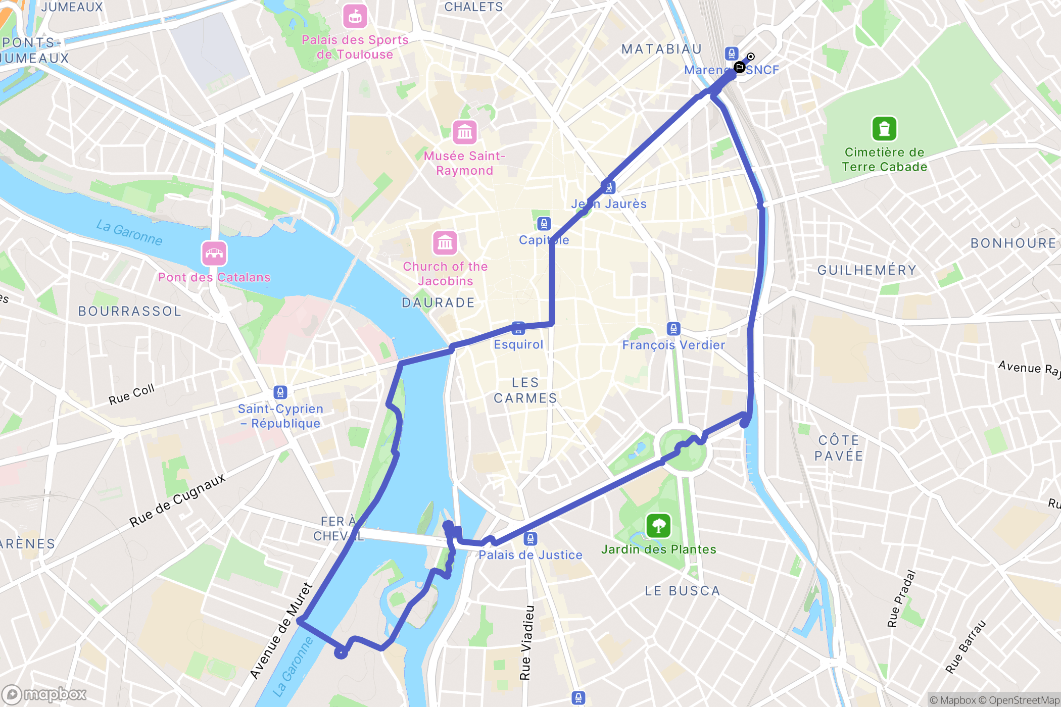 Toulouse : carte du parcours de randonnée - France