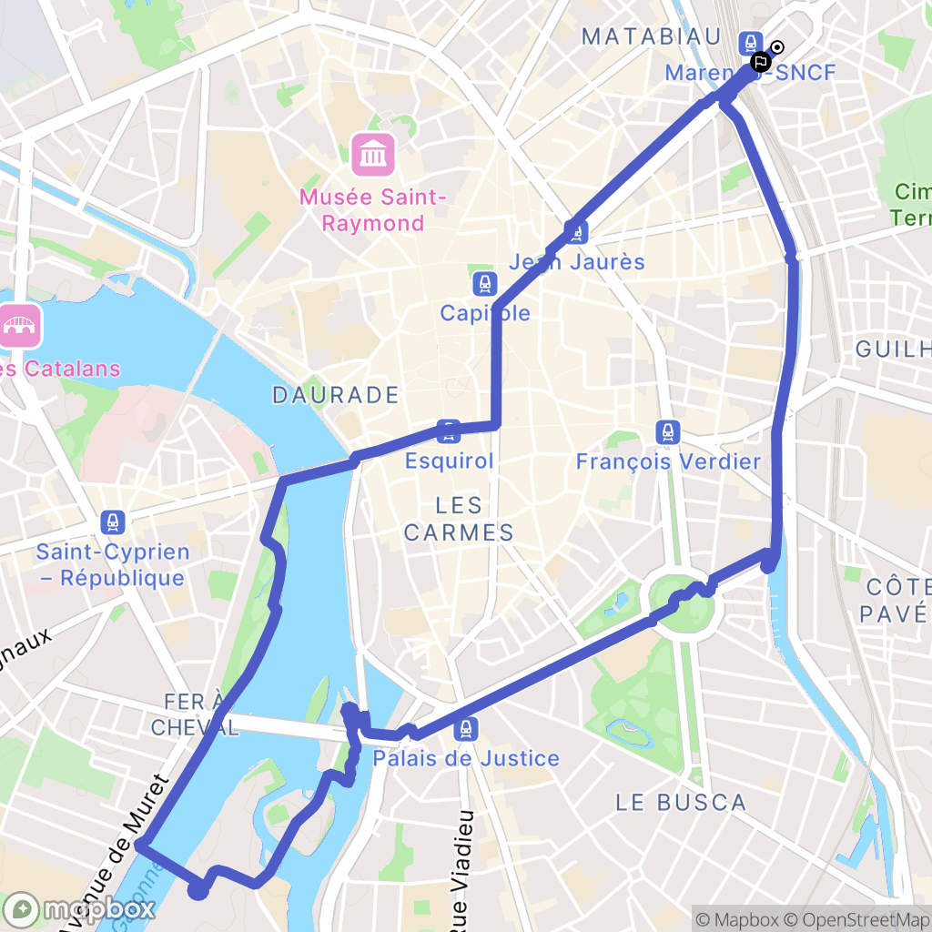Toulouse : carte du parcours de randonnée - France