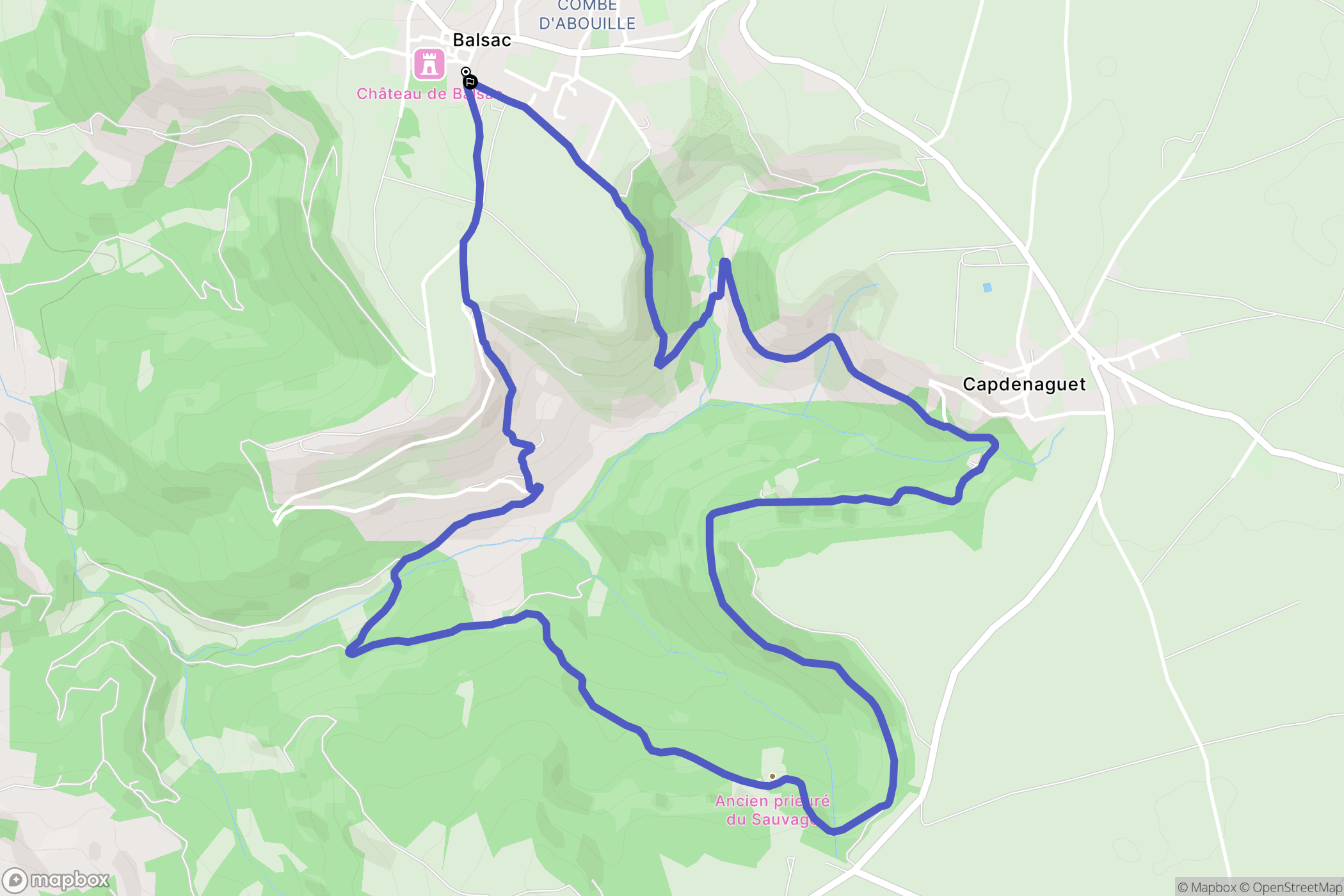 Druelle Balsac : carte du parcours de randonnée - France