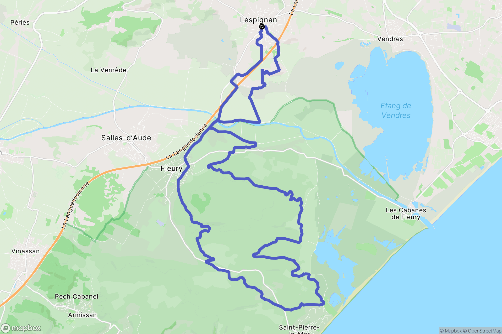 Lespignan : carte du parcours de randonnée - France