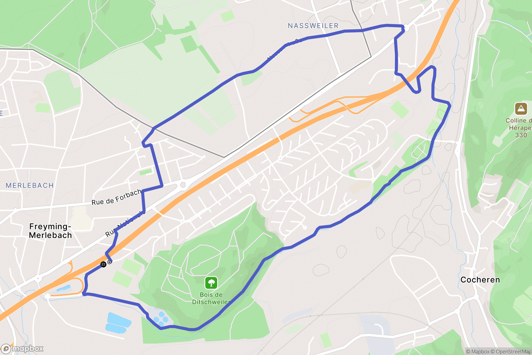 Freyming-Merlebach : carte du parcours de randonnée - France