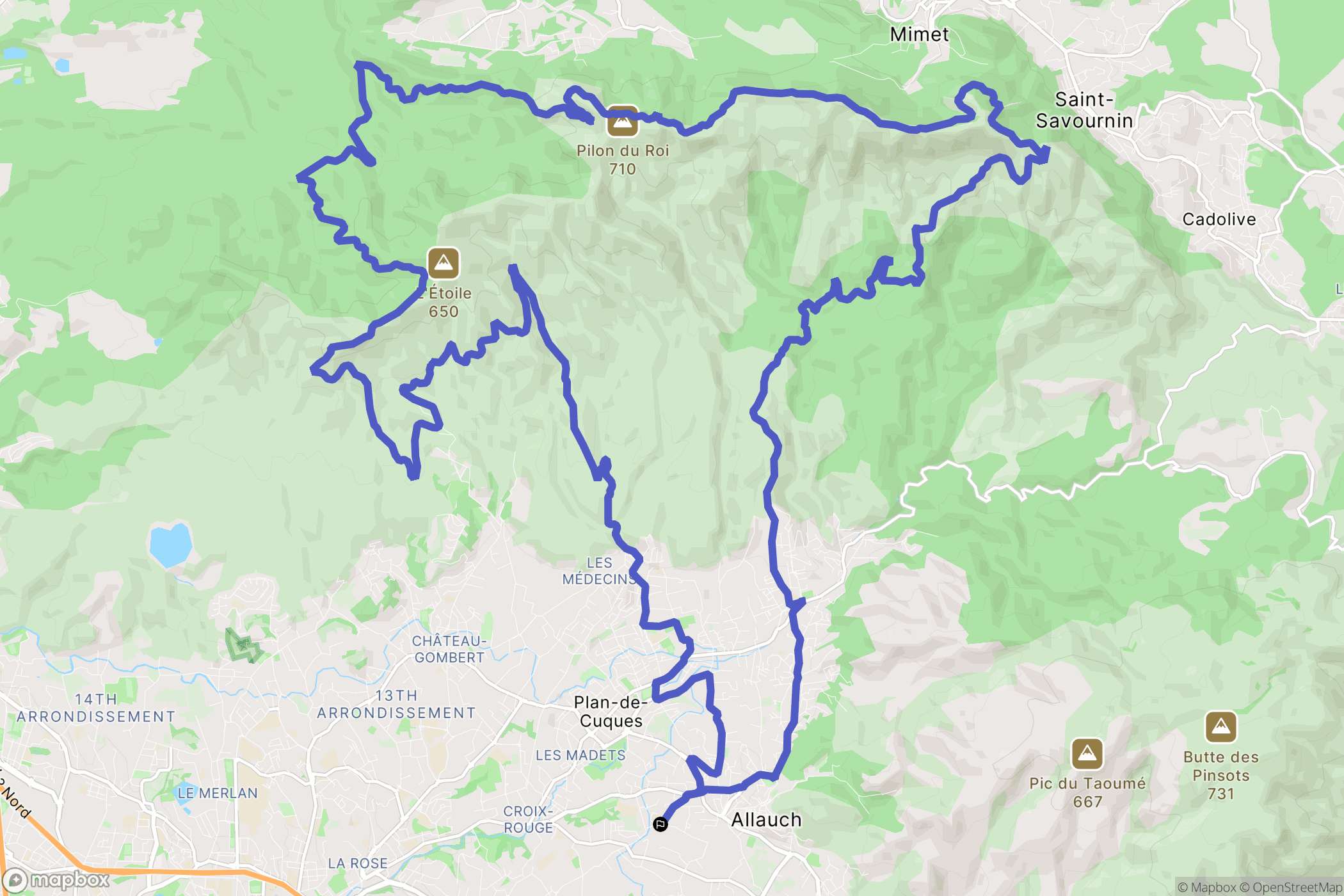 Allauch : carte du parcours de randonnée - France