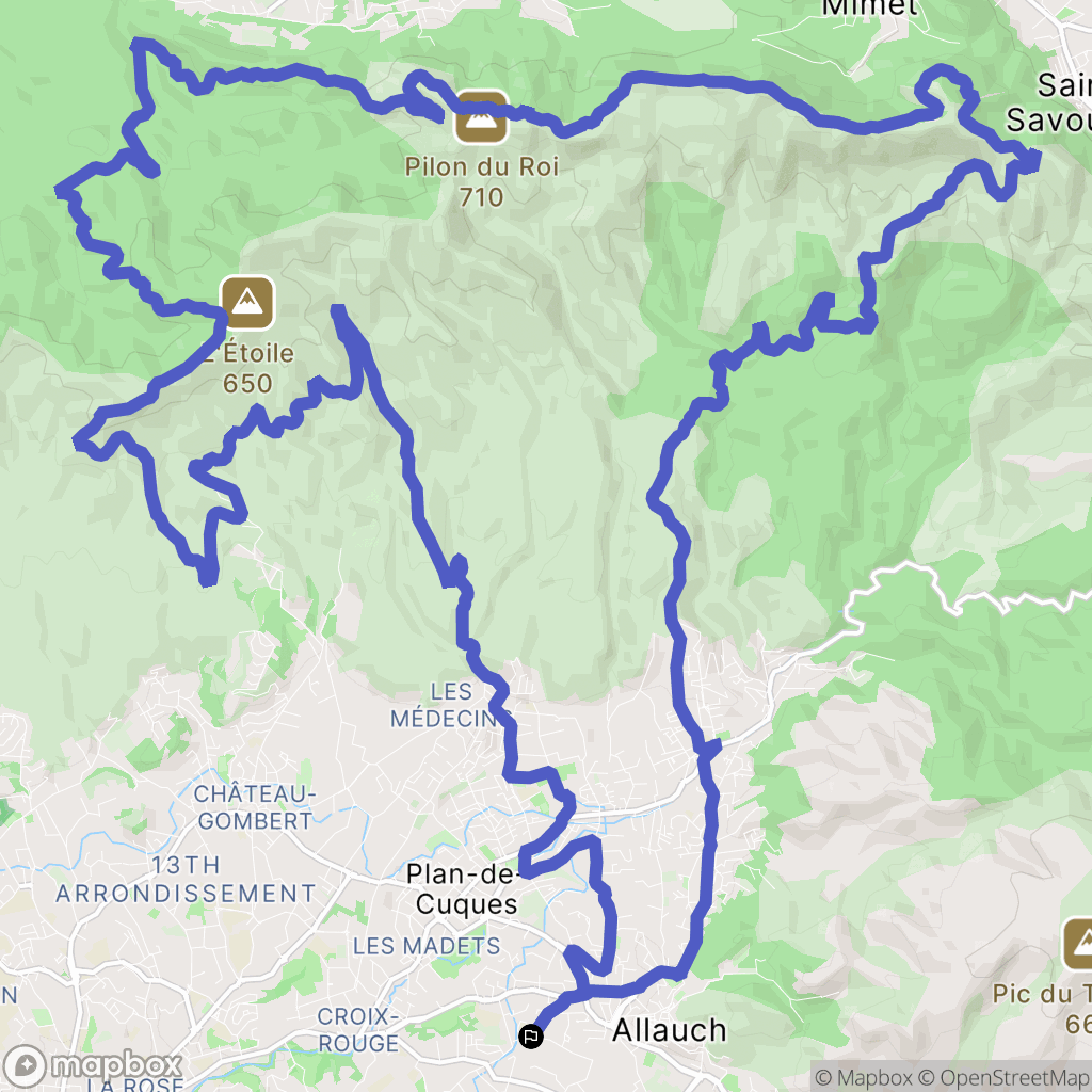 Allauch : carte du parcours de randonnée - France