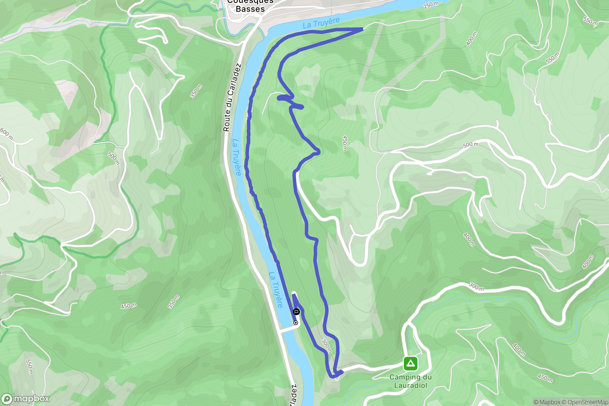 Campouriez : carte du parcours de randonnée - France