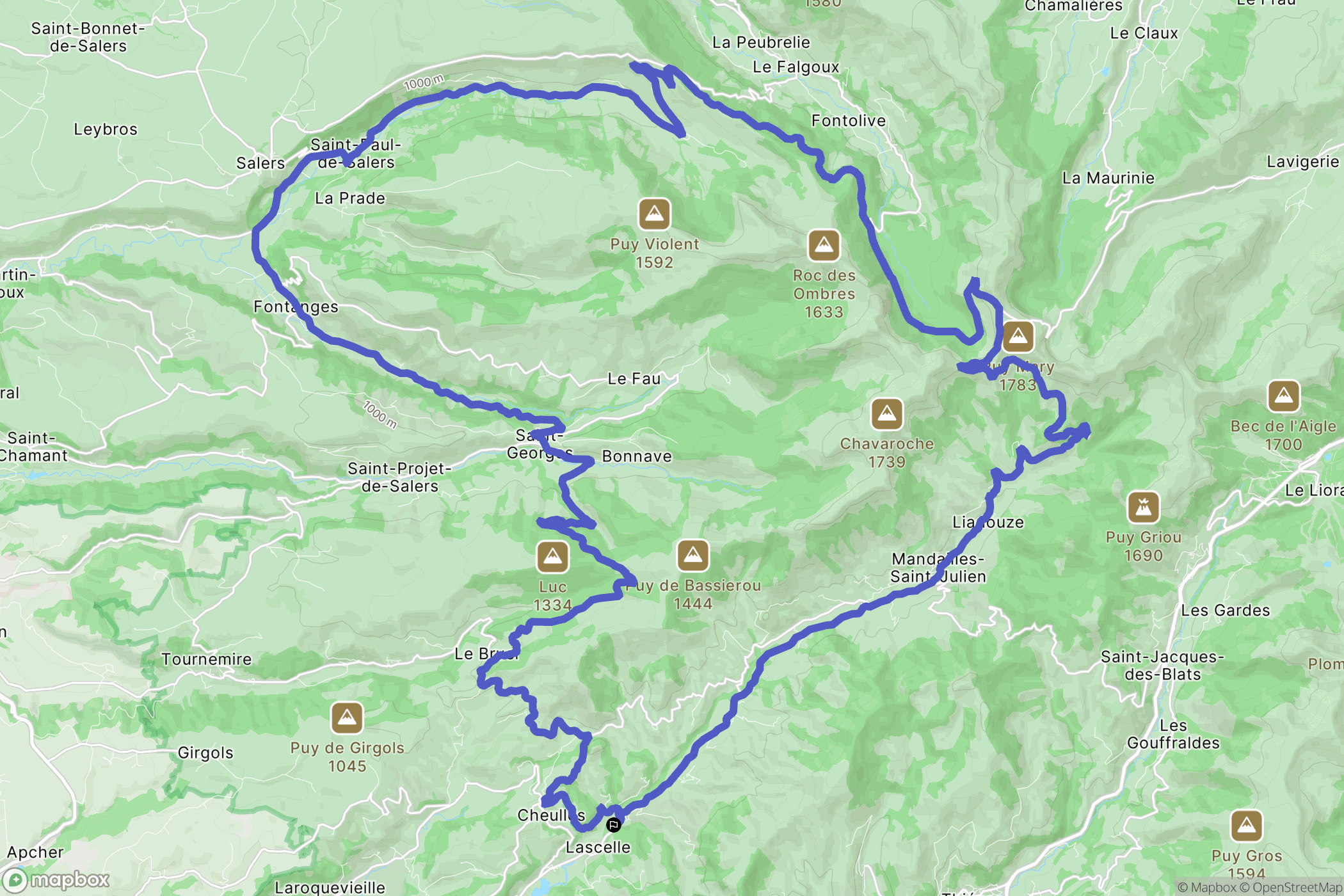Saint-Cirgues-de-Jordanne : carte du parcours de randonnée - France