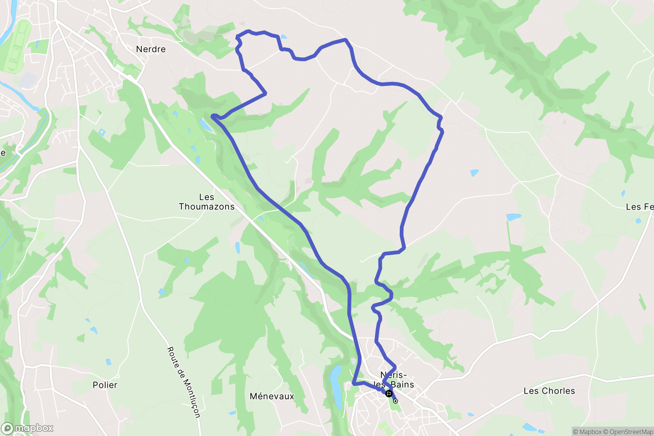 Néris-les-Bains : carte du parcours de randonnée - France