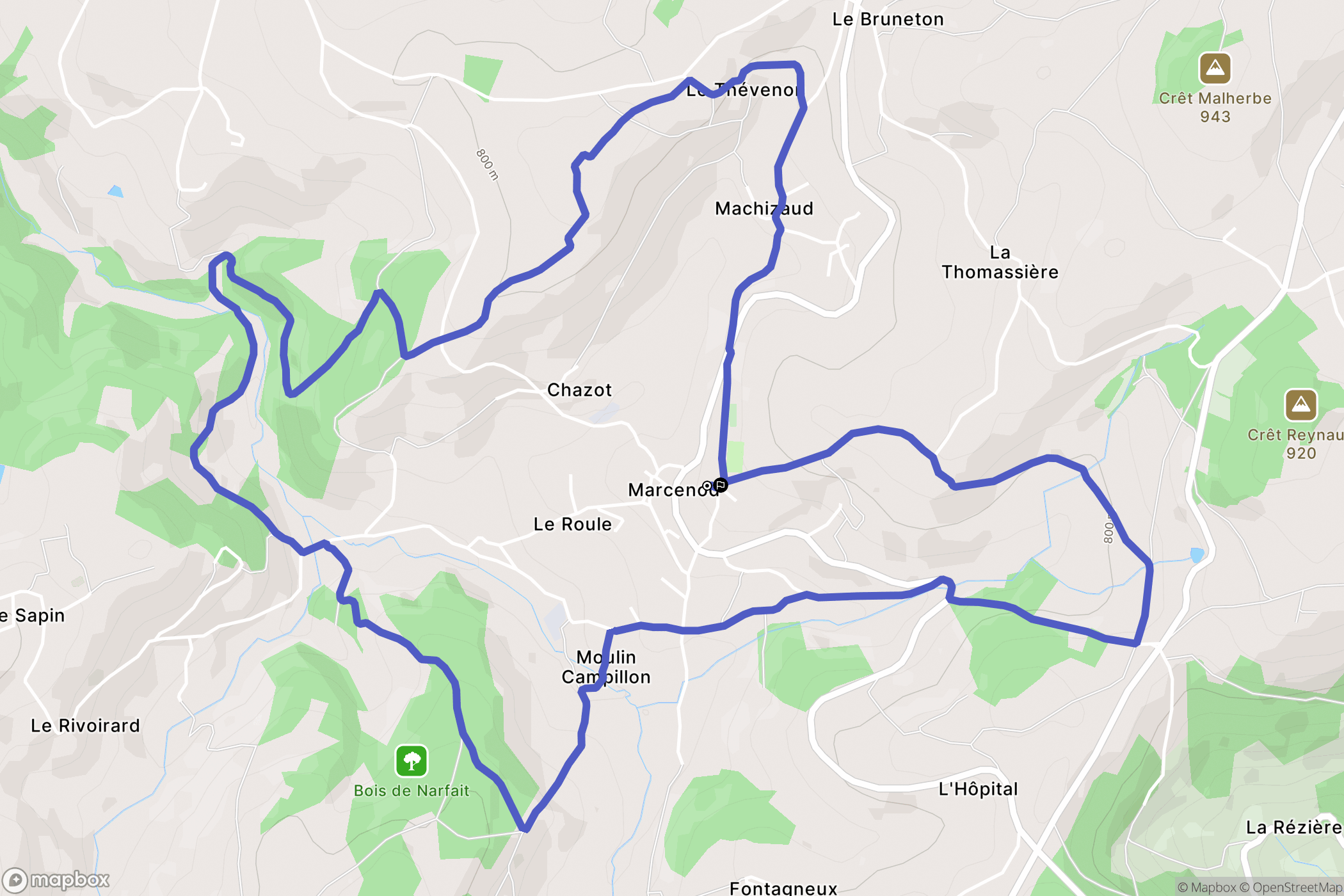 Marcenod : carte du parcours de randonnée - France