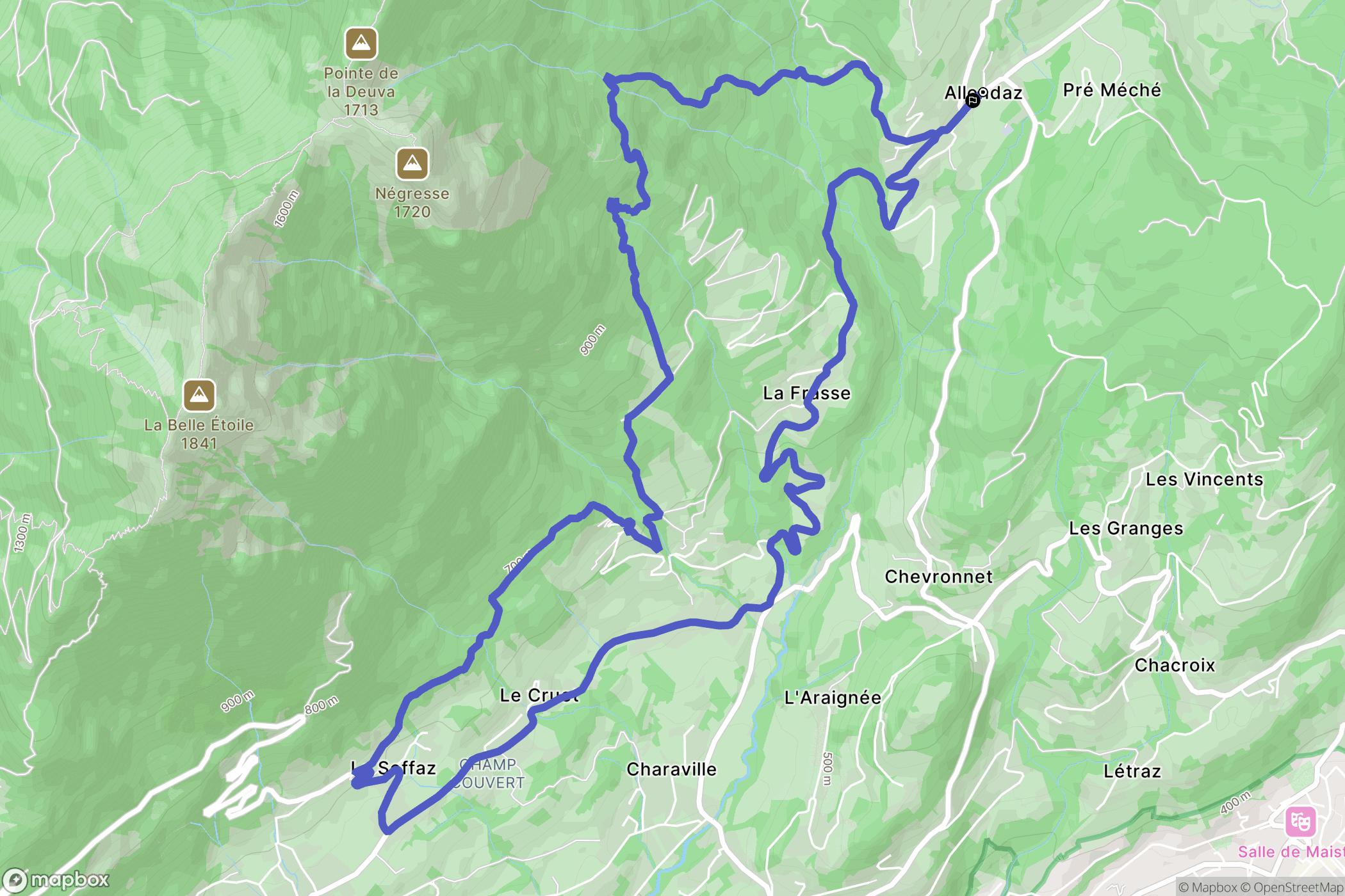 Allondaz : carte du parcours de randonnée - France
