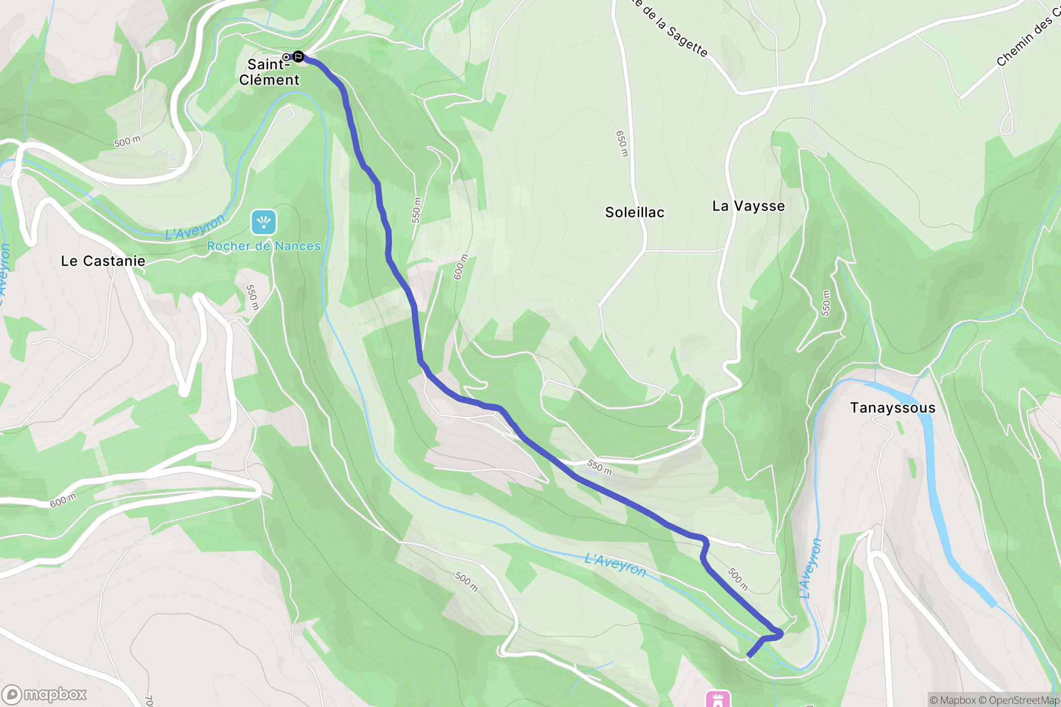 Druelle Balsac : carte du parcours de randonnée - France