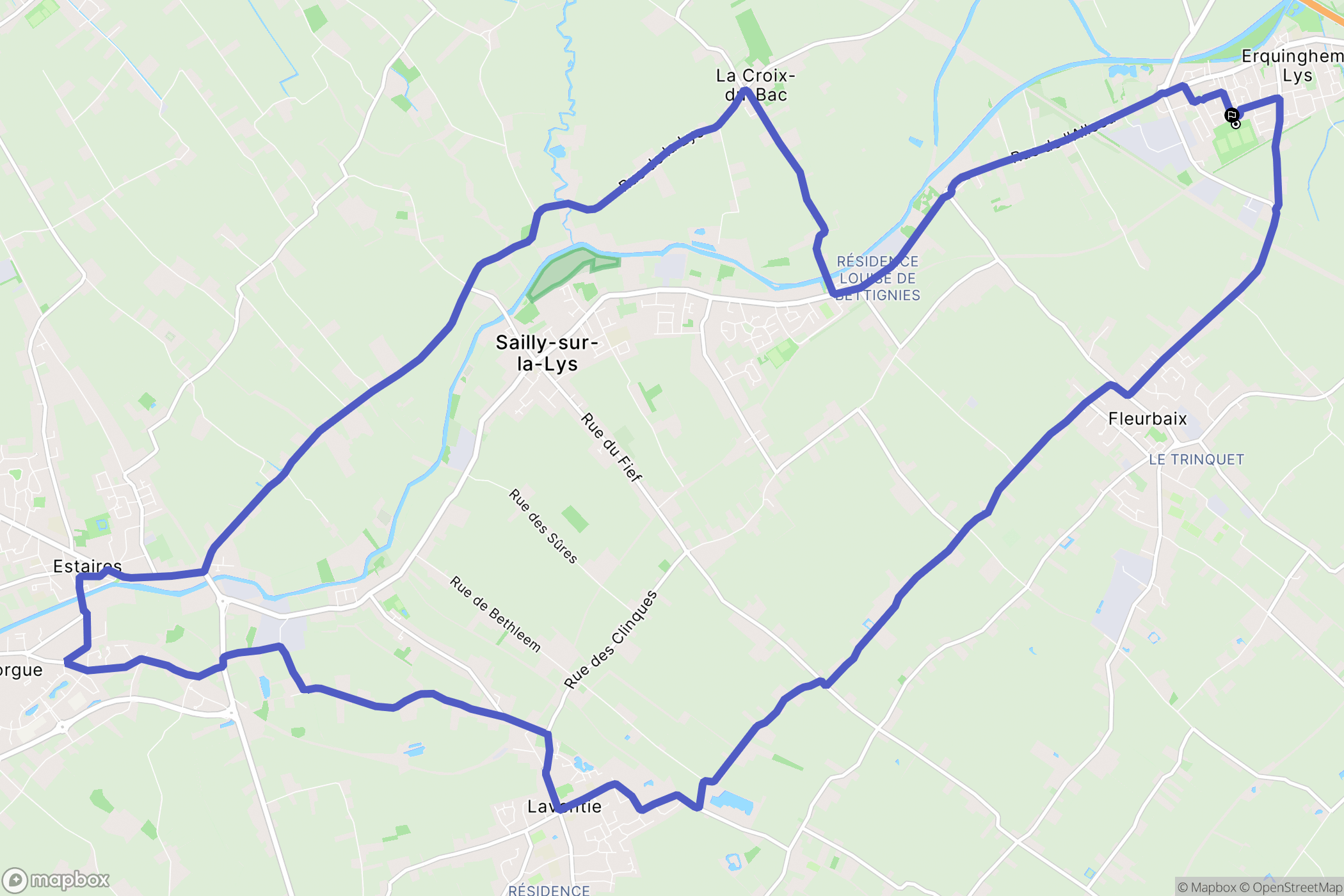 Erquinghem-Lys : carte du parcours de randonnée - France