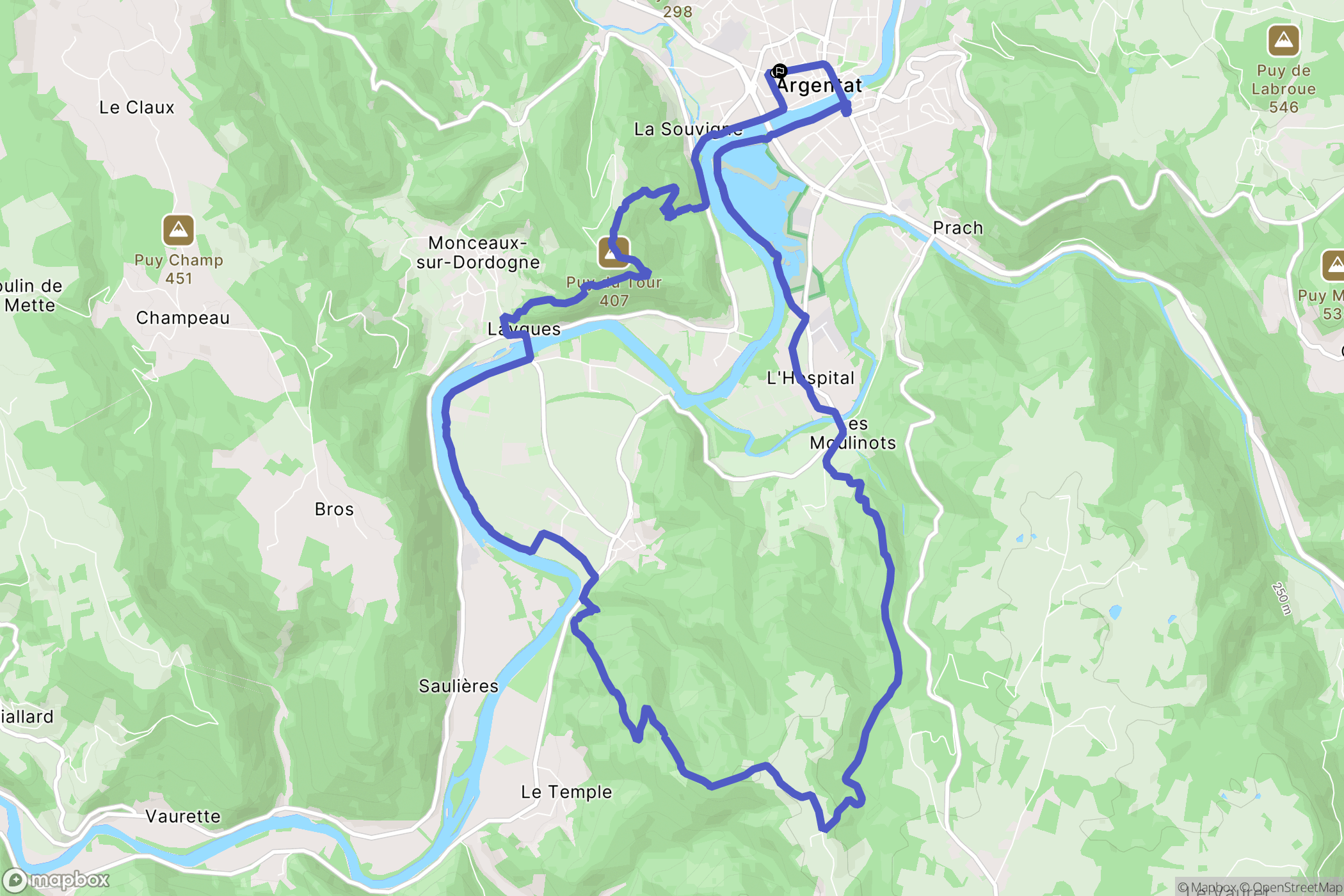 Argentat-sur-Dordogne : carte du parcours de randonnée - France