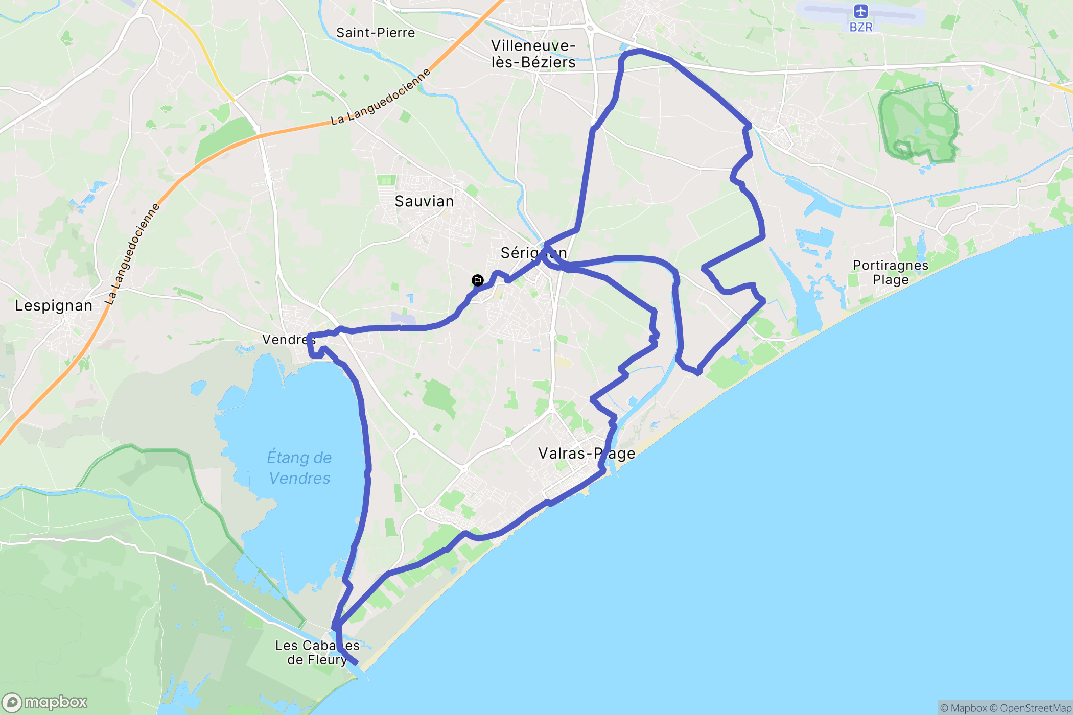 Sérignan : carte du parcours de randonnée - France