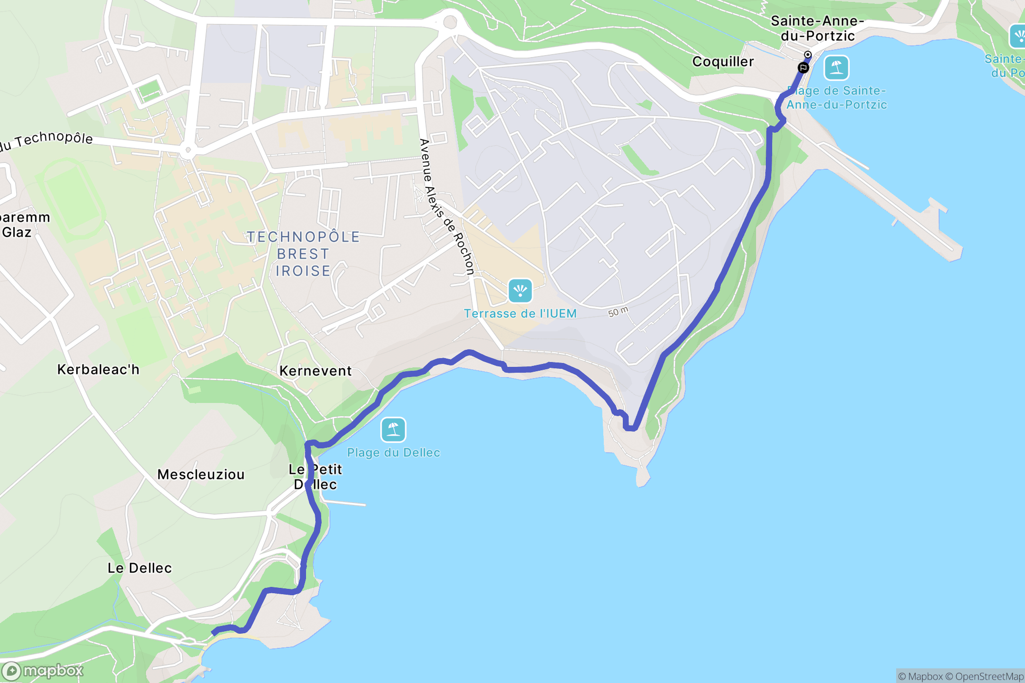 Brest : carte du parcours de randonnée - France