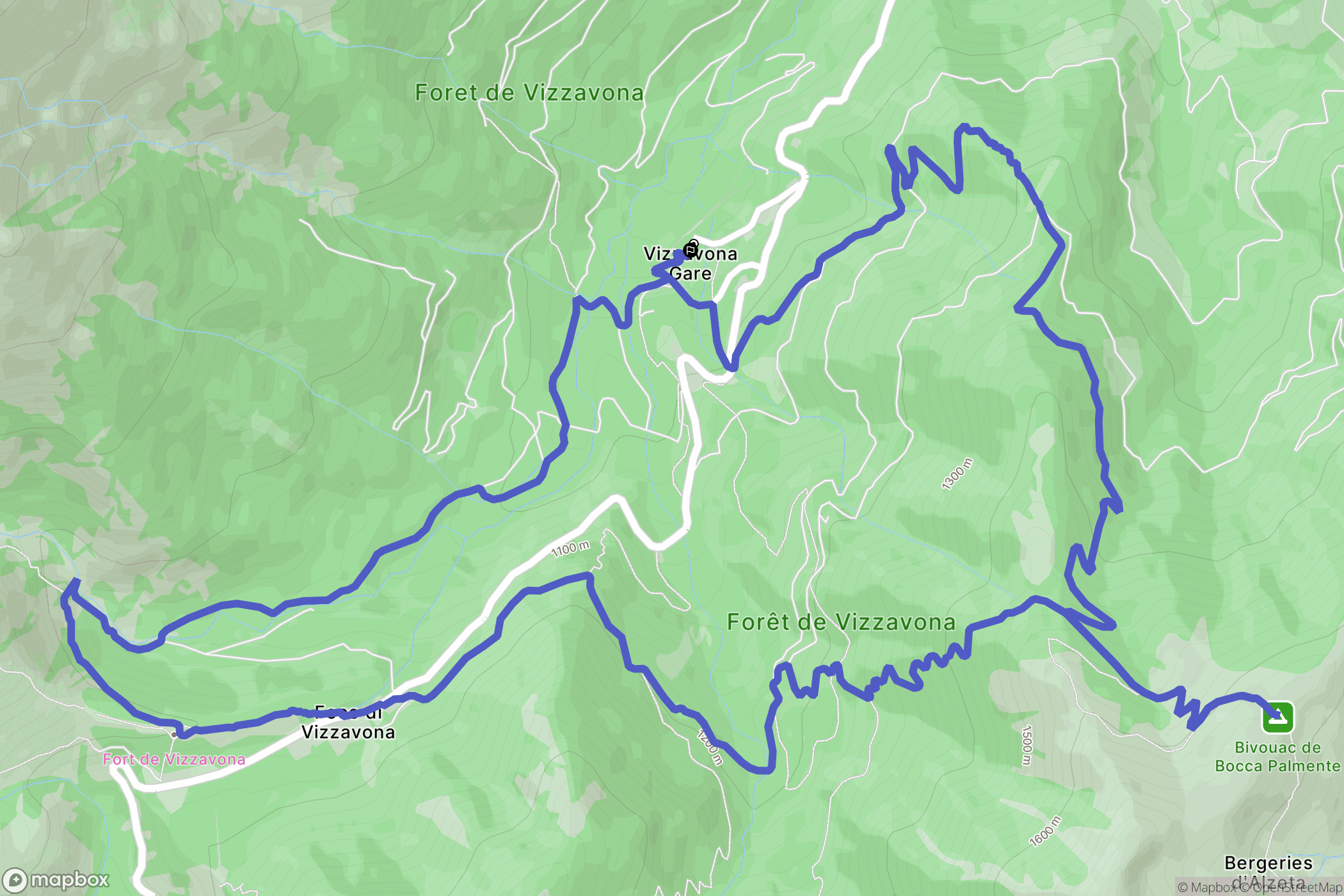 Vivario : carte du parcours de randonnée - France