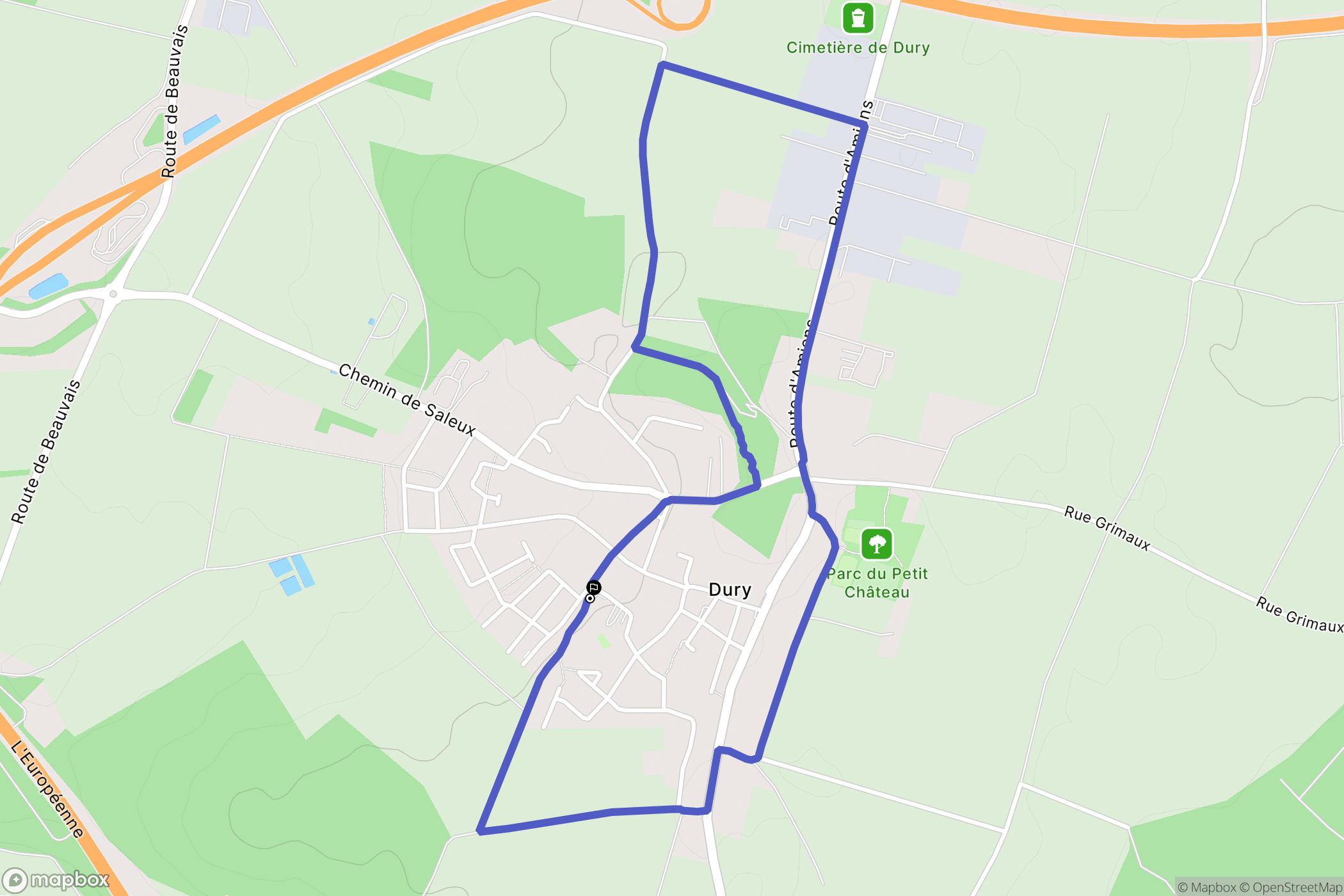 Dury : carte du parcours de randonnée - France