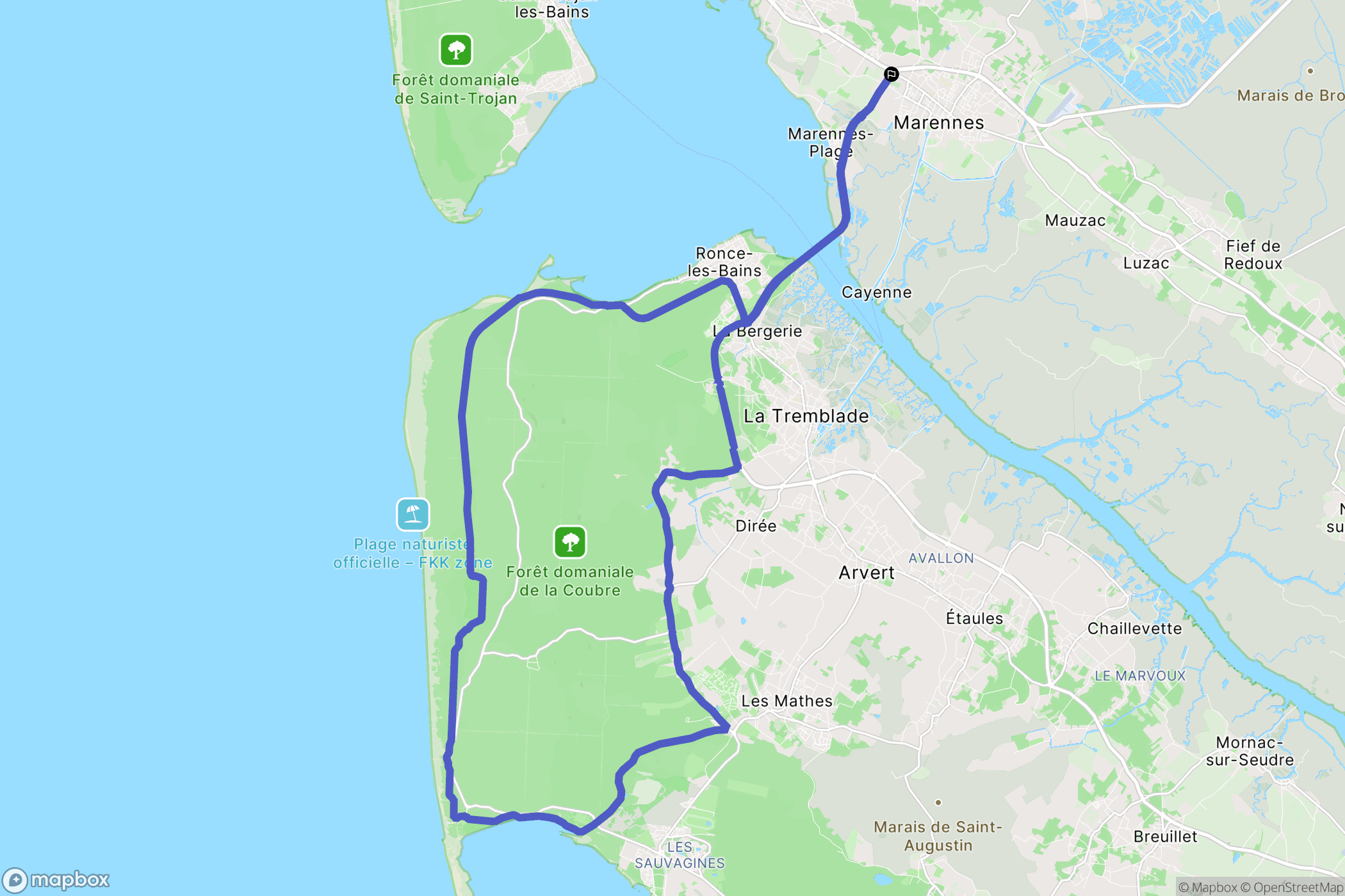Marennes-Hiers-Brouage : carte du parcours de randonnée - France
