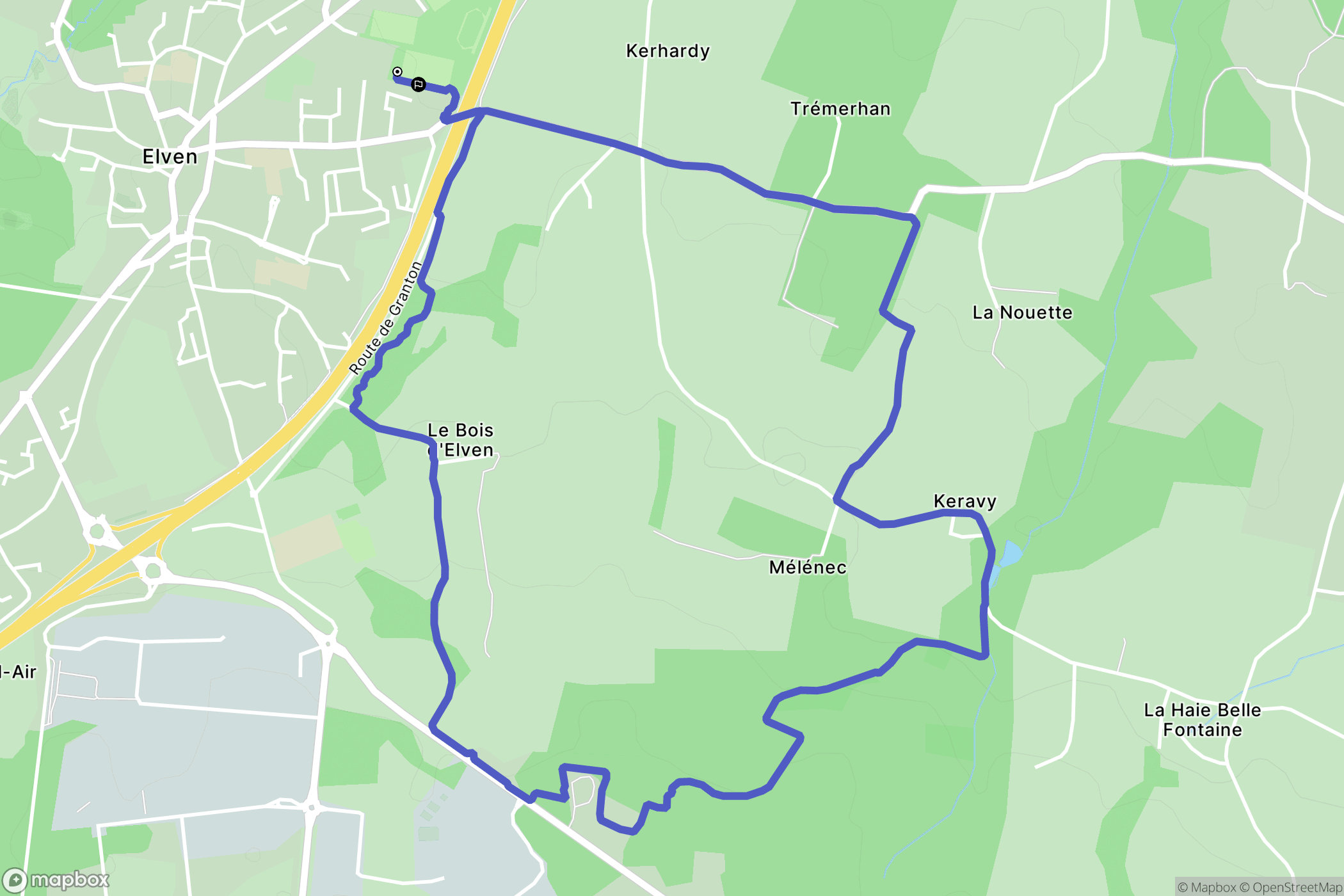 Elven : carte du parcours de randonnée - France