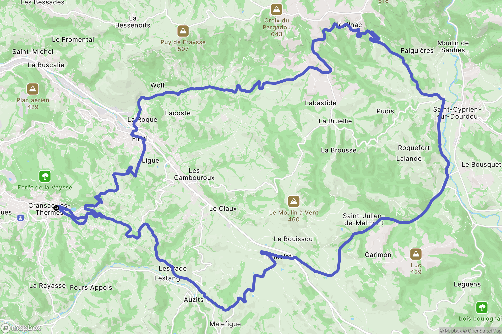 Cransac : carte du parcours de randonnée - France