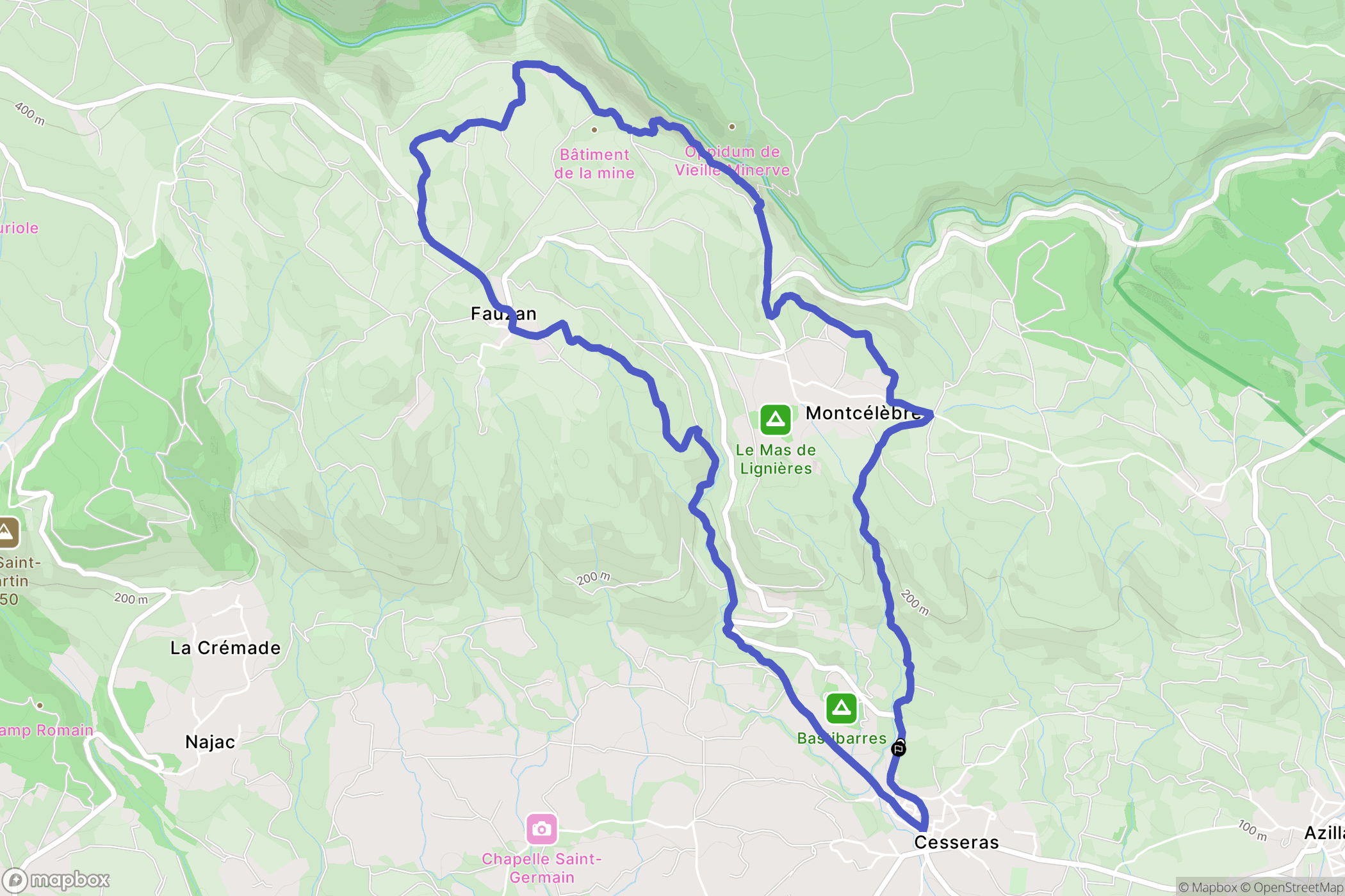 Cesseras : carte du parcours de randonnée - France