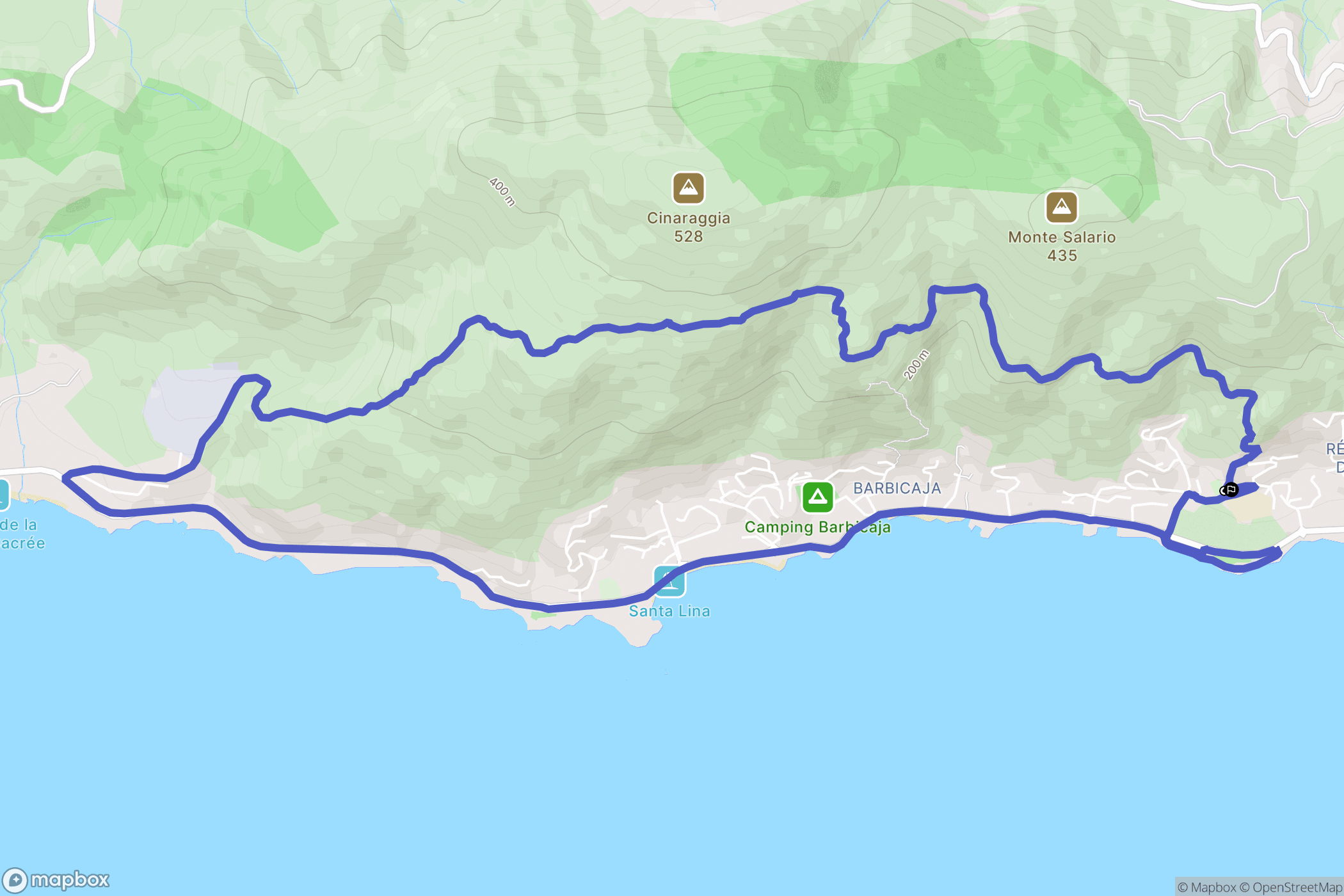 Ajaccio : carte du parcours de randonnée - France
