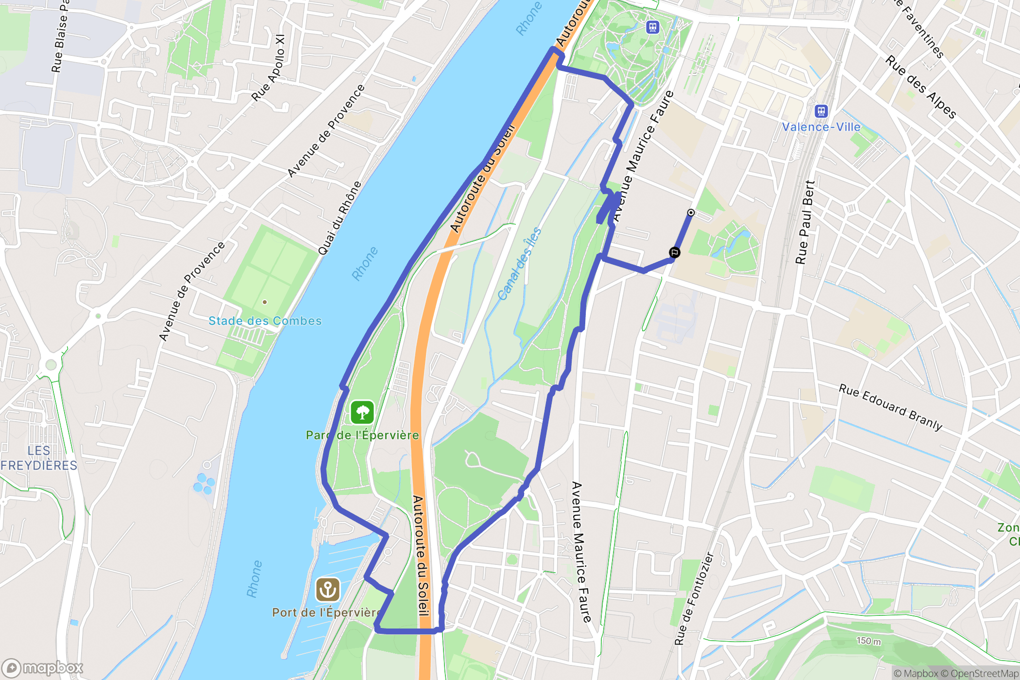 Valence : carte du parcours de randonnée - France