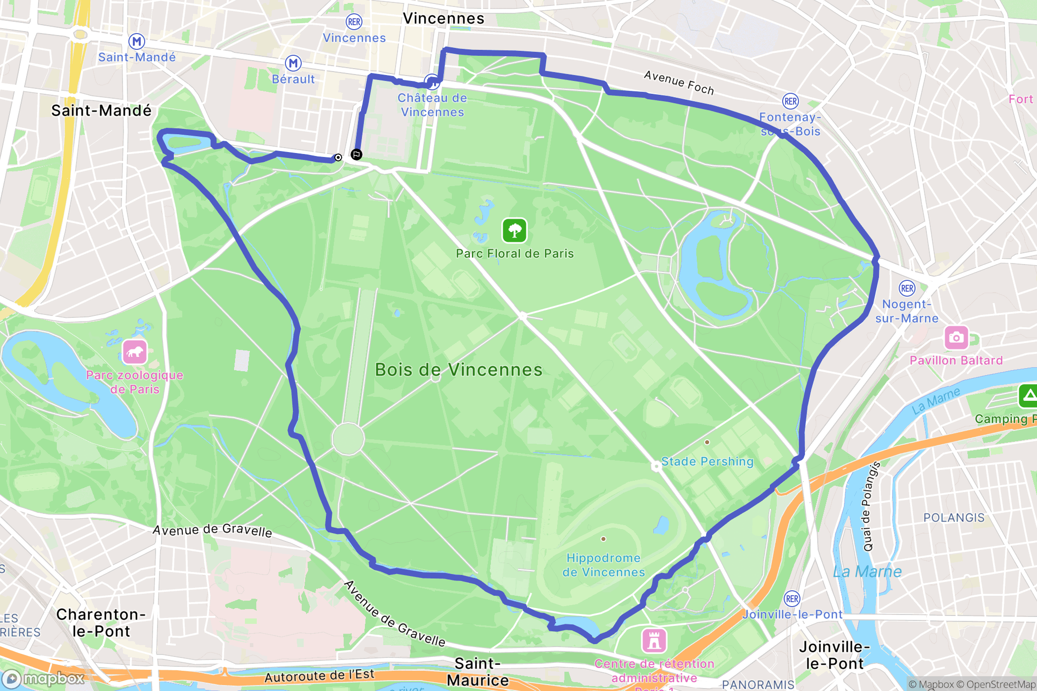 Vincennes : carte du parcours de randonnée - France