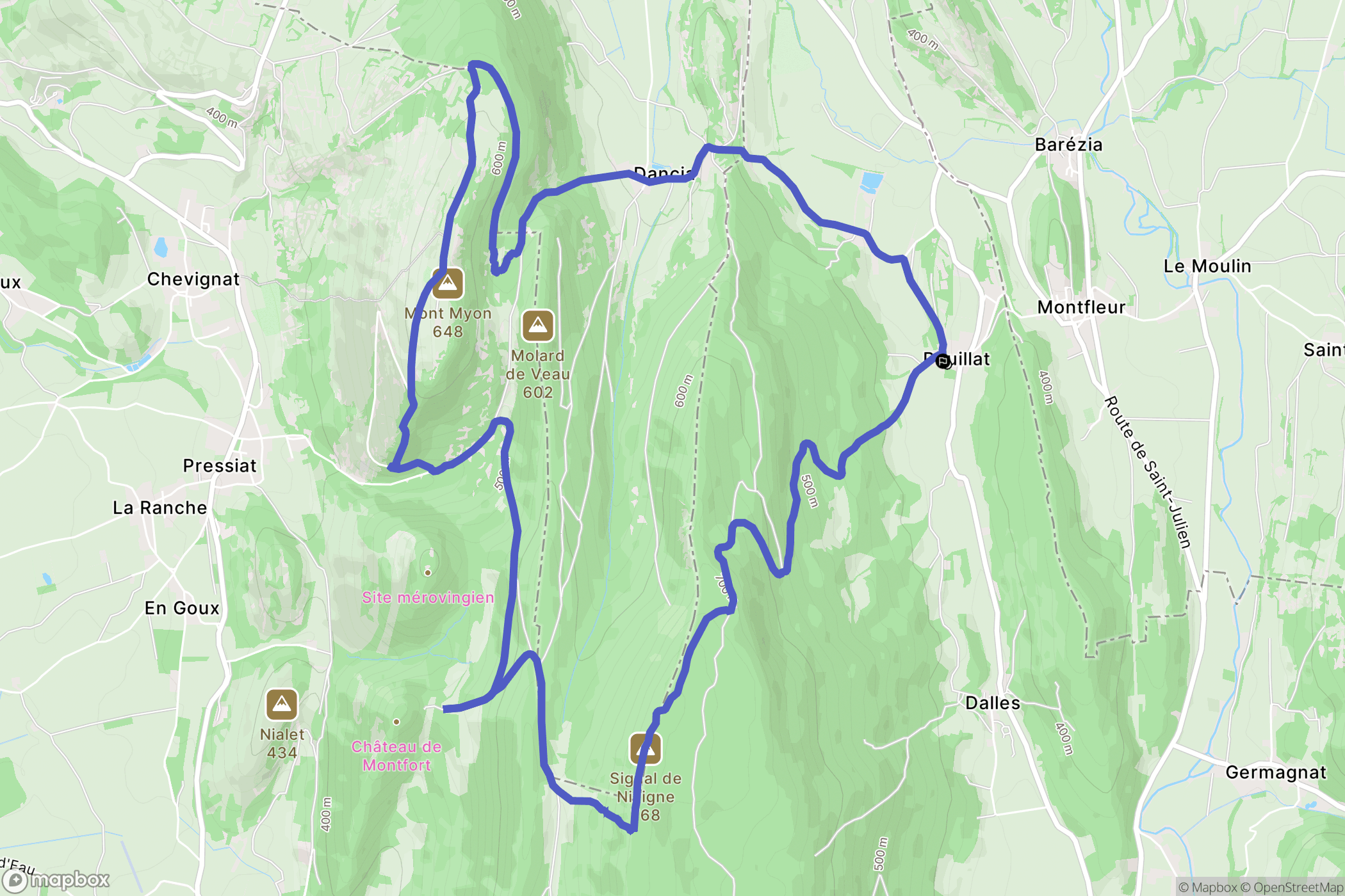 Pouillat : carte du parcours de randonnée - France