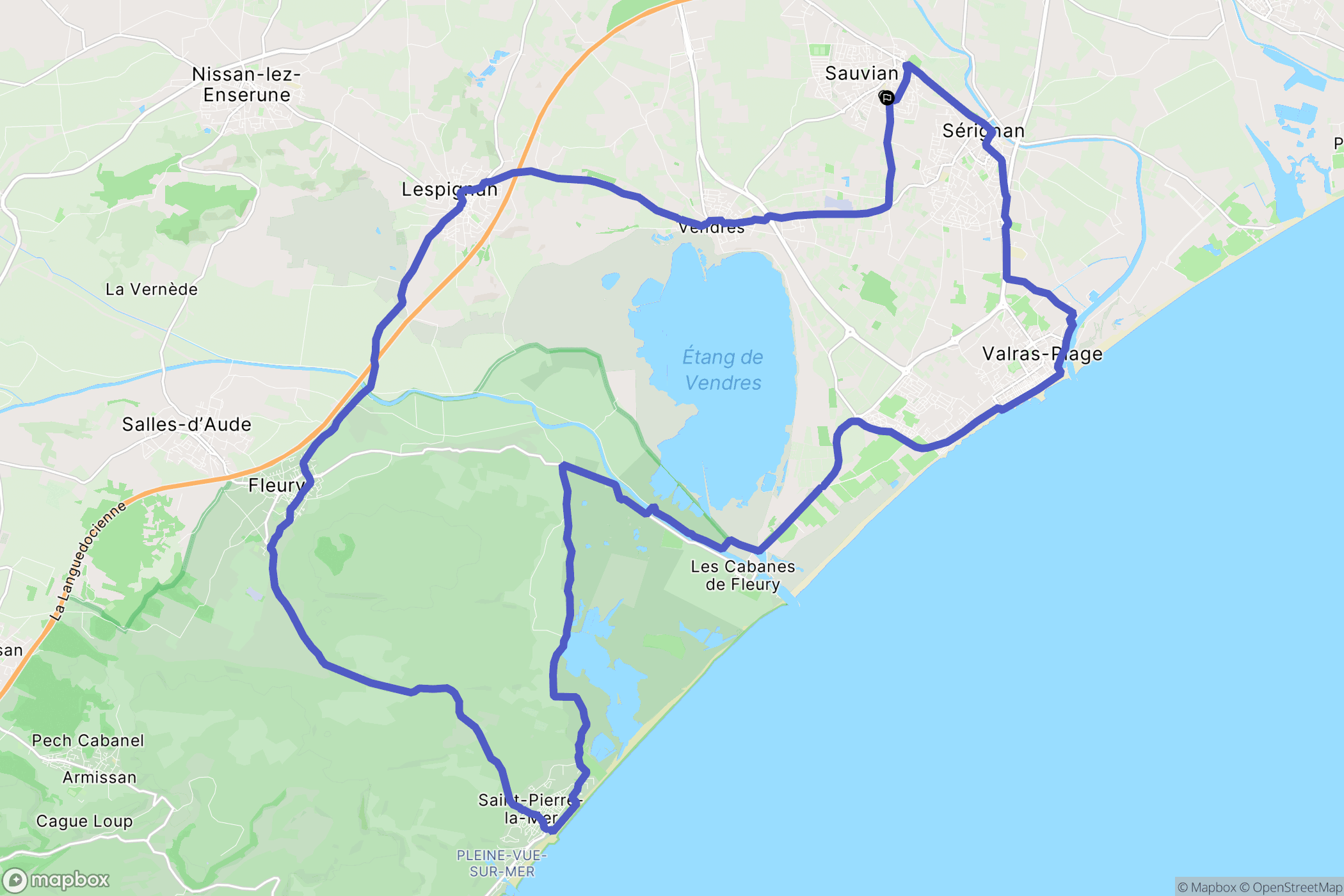 Sauvian : carte du parcours de randonnée - France