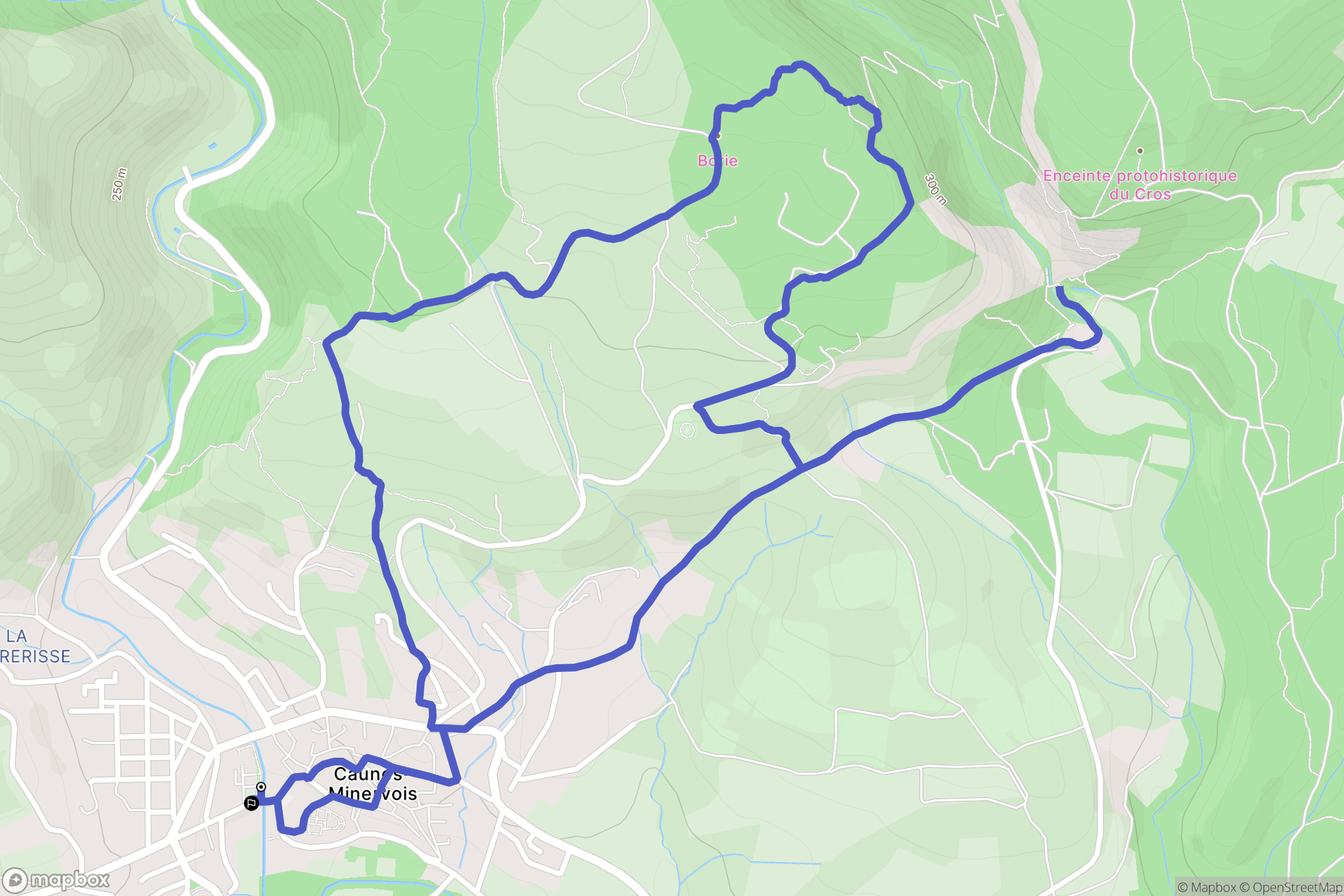 Caunes-Minervois : carte du parcours de randonnée - France