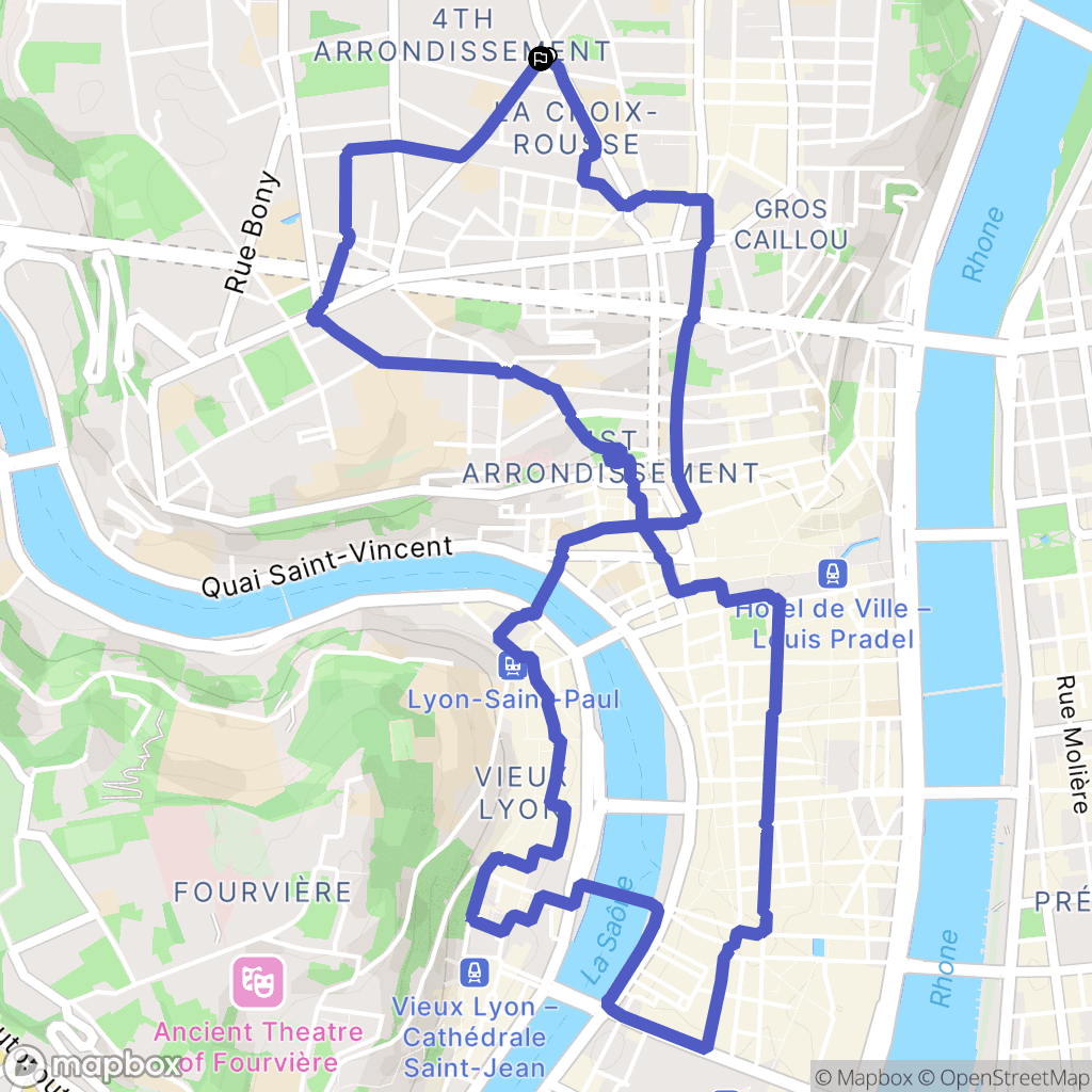 Lyon : carte du parcours de randonnée - France