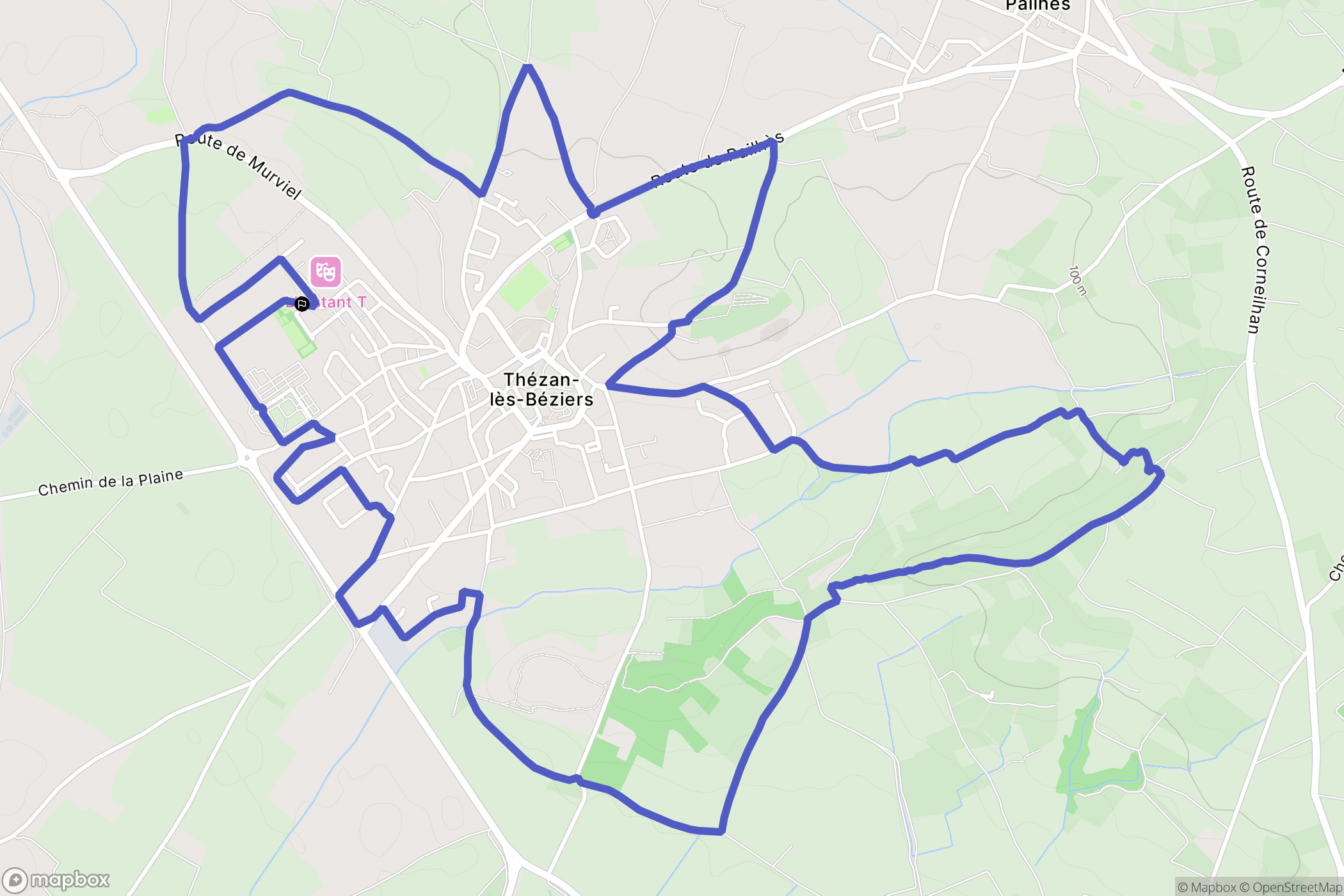 Thézan-lès-Béziers : carte du parcours de randonnée - France