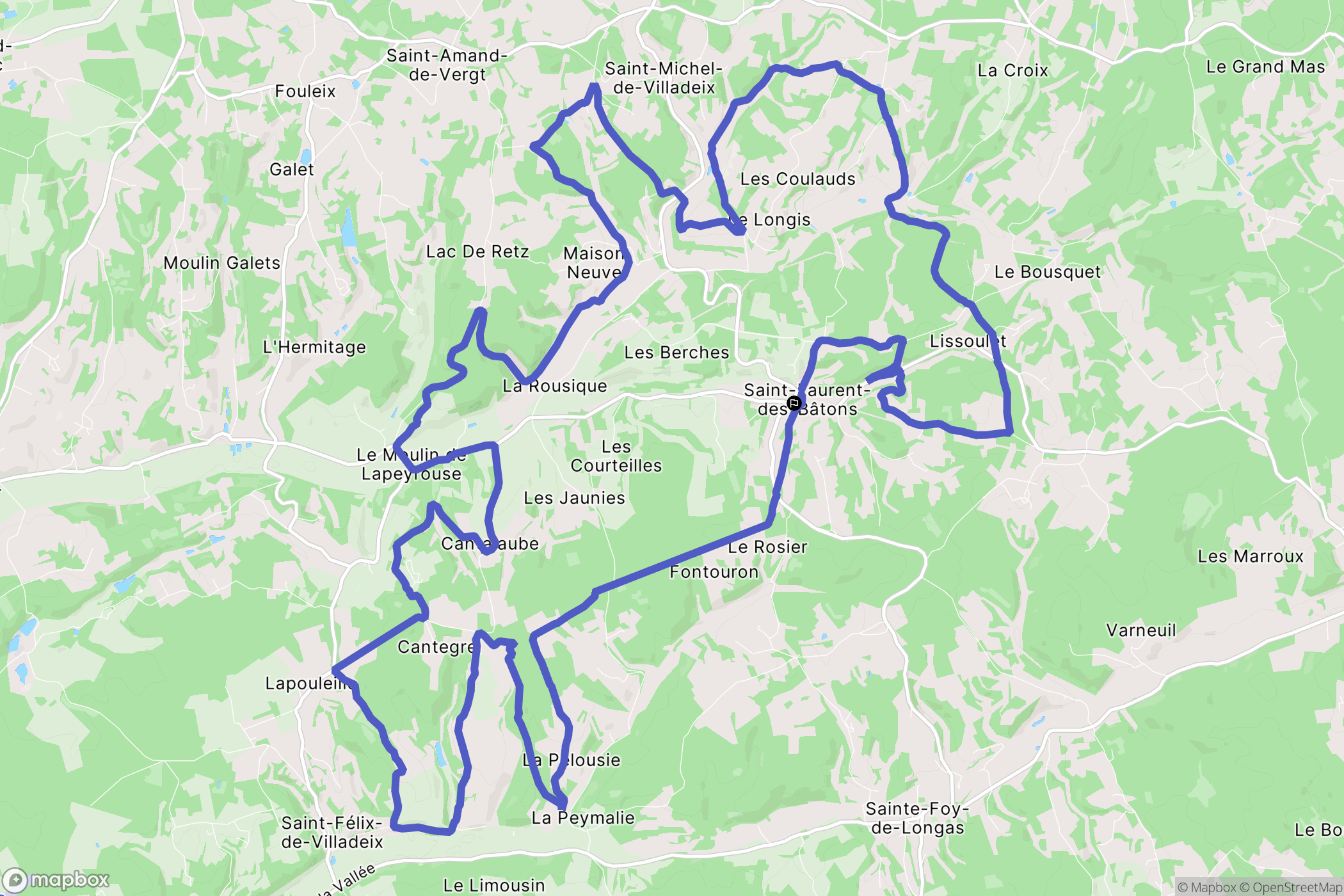Val de Louyre et Caudeau : carte du parcours de randonnée - France