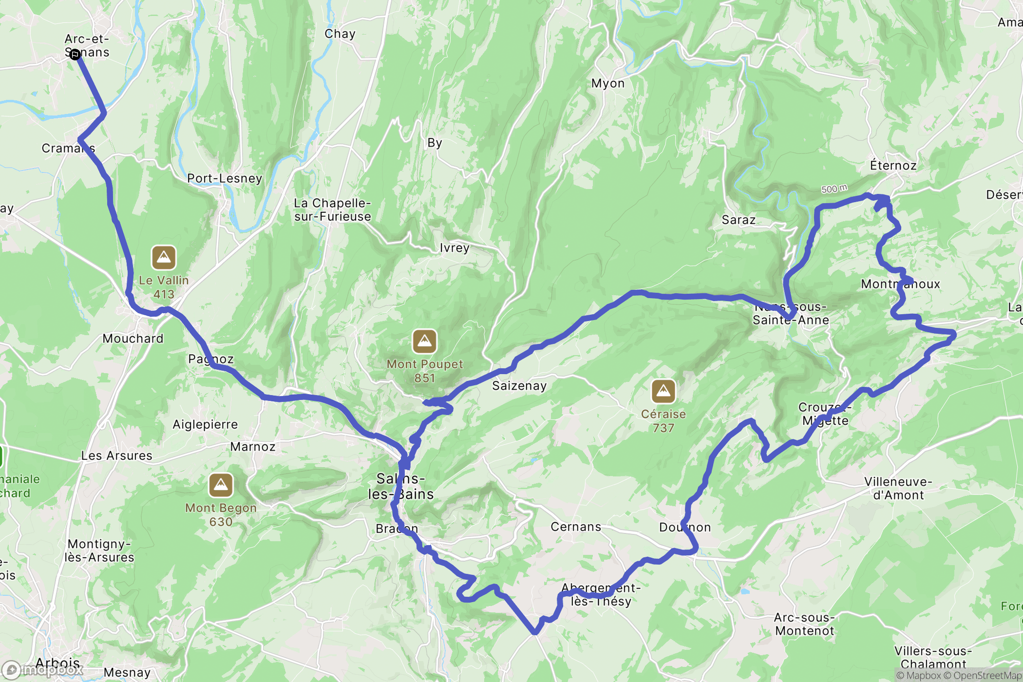 Arc-et-Senans : carte du parcours de randonnée - France