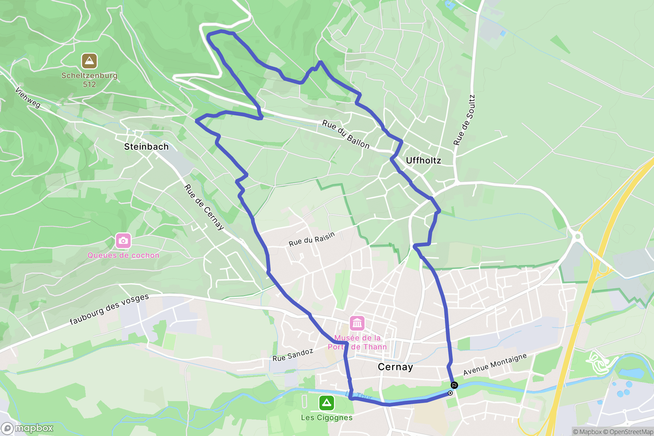 Cernay : carte du parcours de randonnée - France