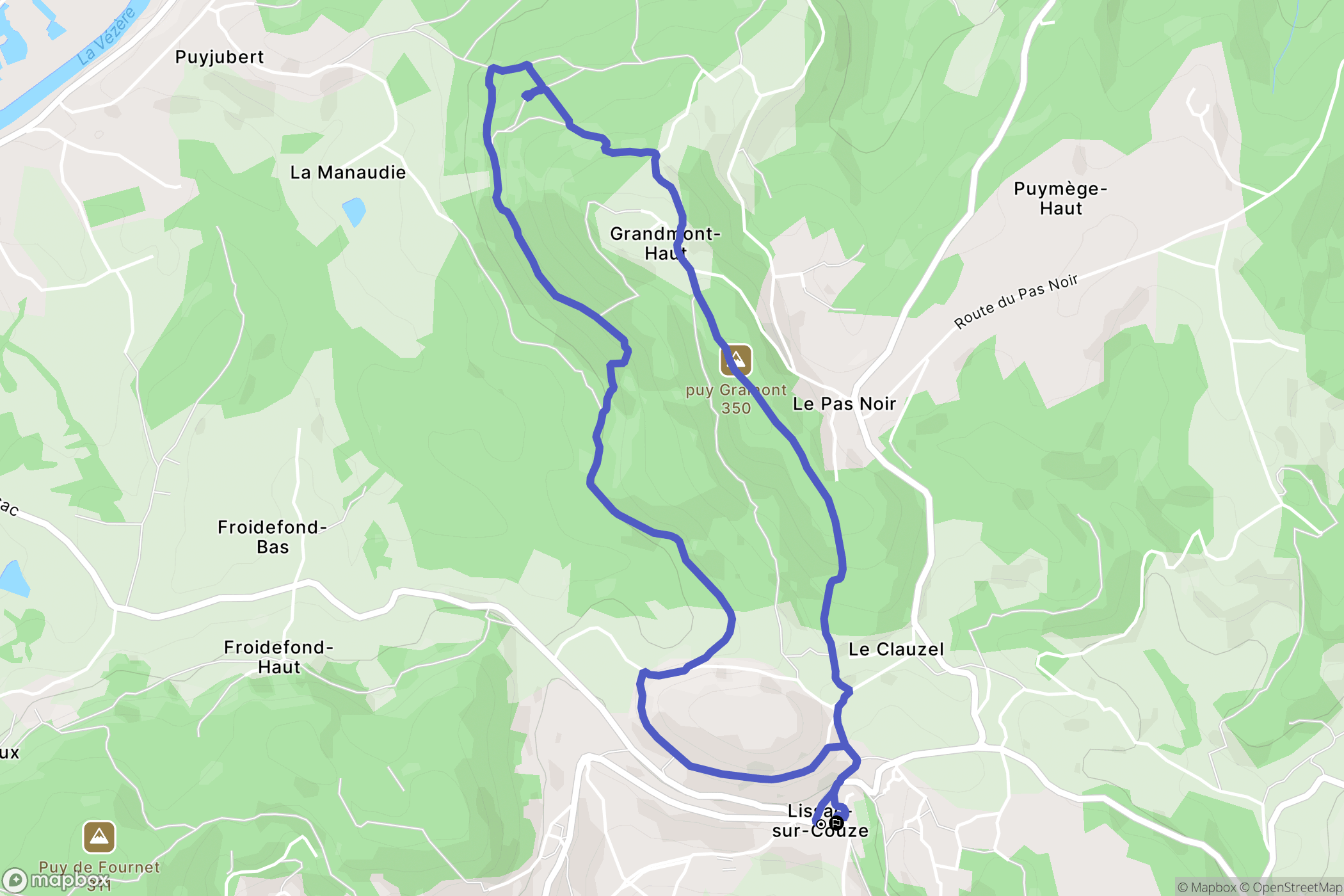 Lissac-sur-Couze : carte du parcours de randonnée - France