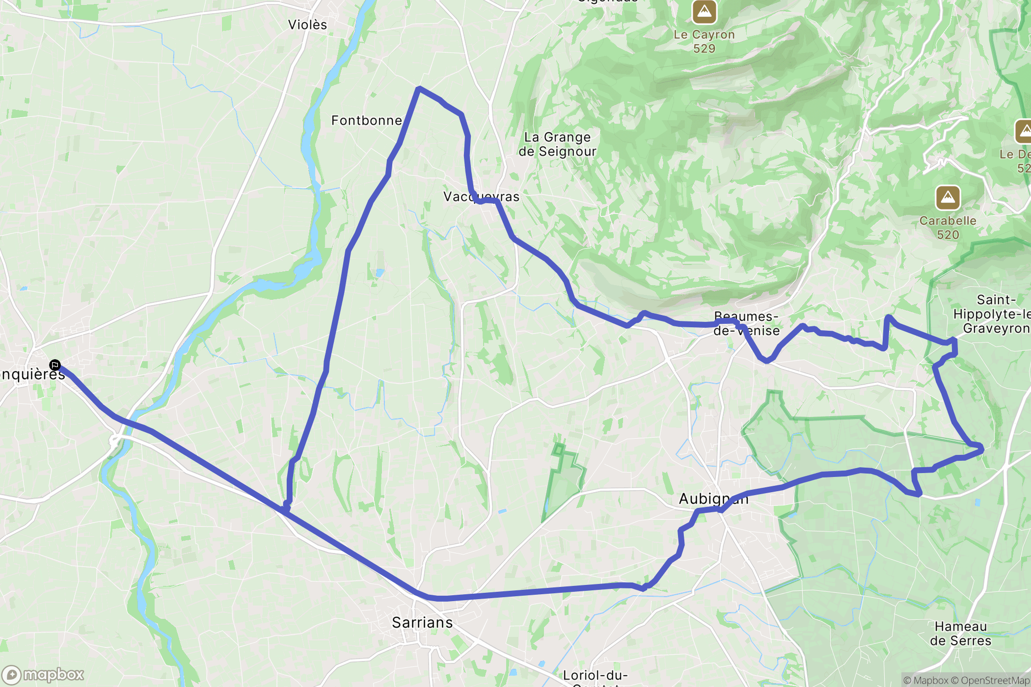 Jonquières : carte du parcours de randonnée - France