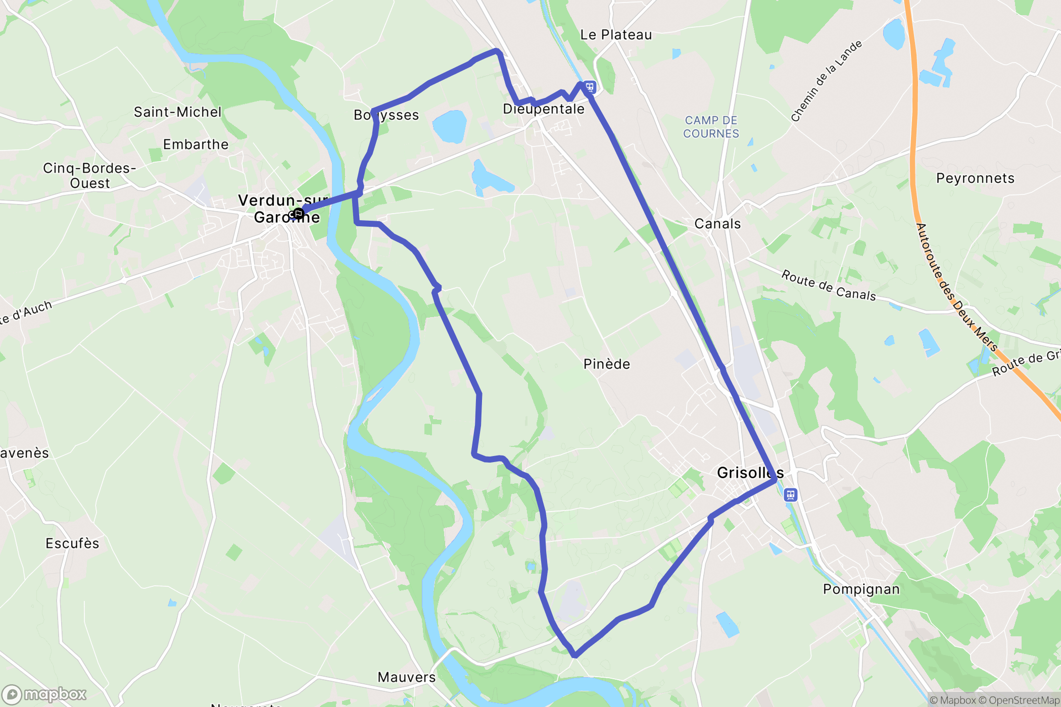 Verdun-sur-Garonne : carte du parcours de randonnée - France