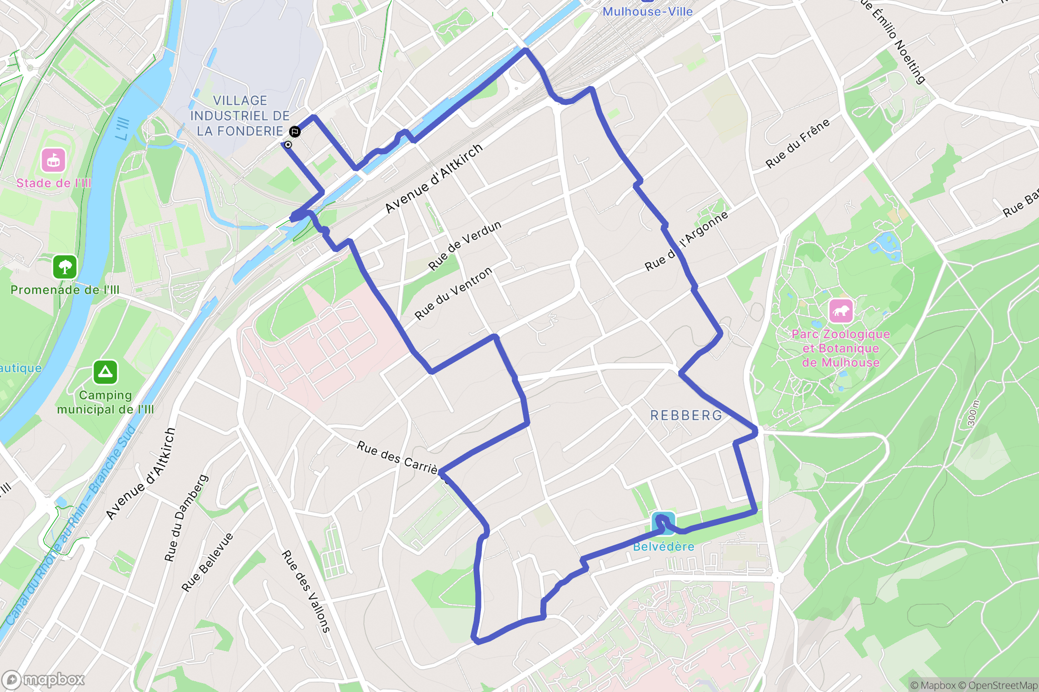 Mulhouse : carte du parcours de randonnée - France