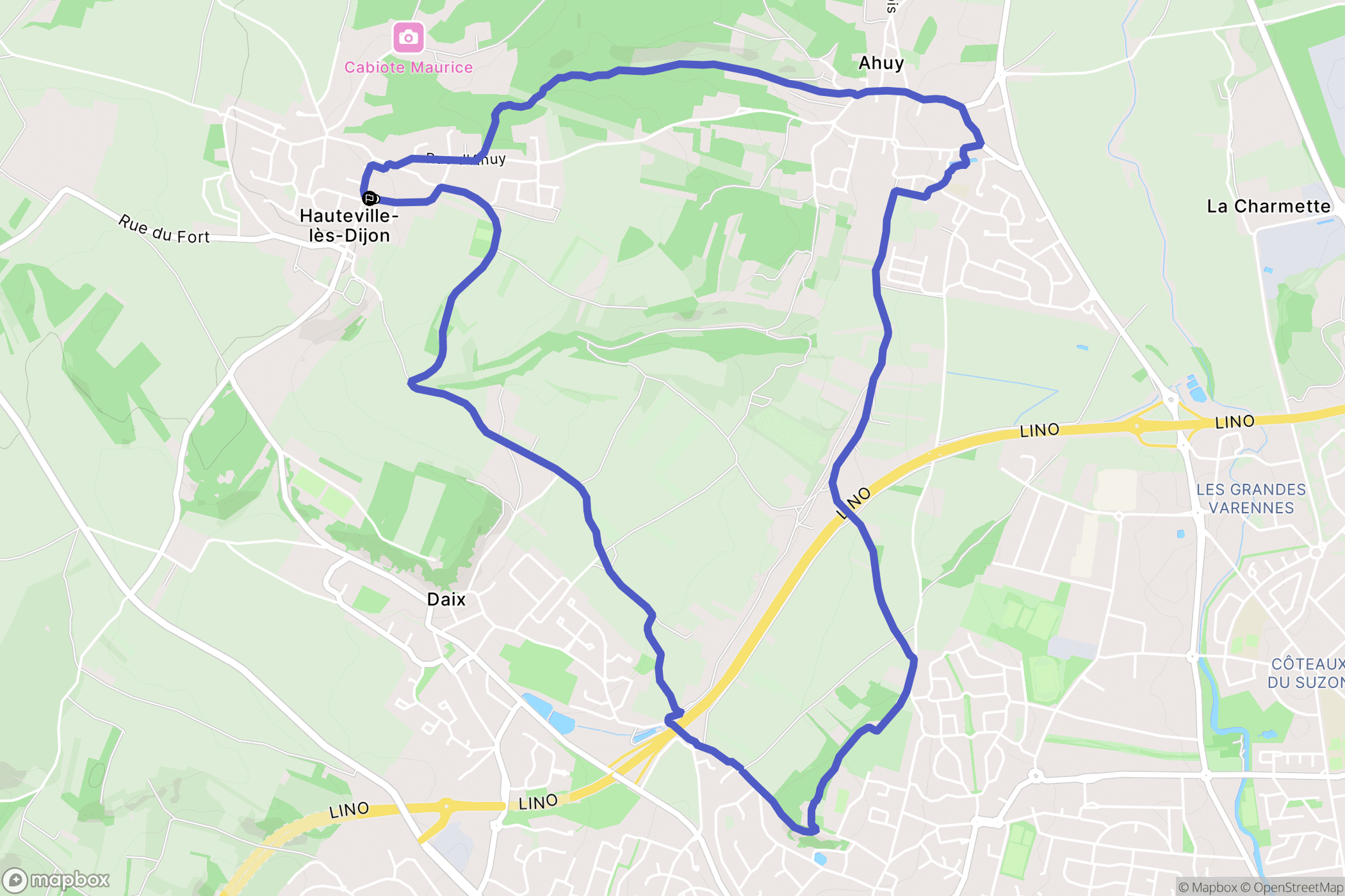 Hauteville-lès-Dijon : carte du parcours de randonnée - France