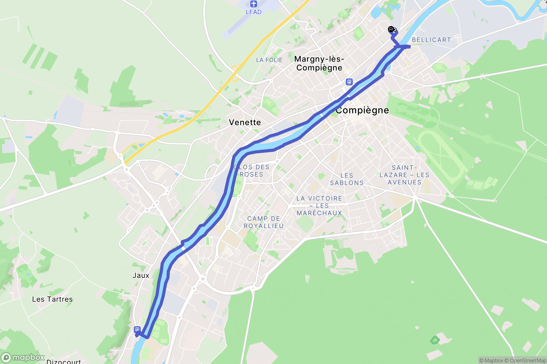 Margny-lès-Compiègne : carte du parcours de randonnée - France