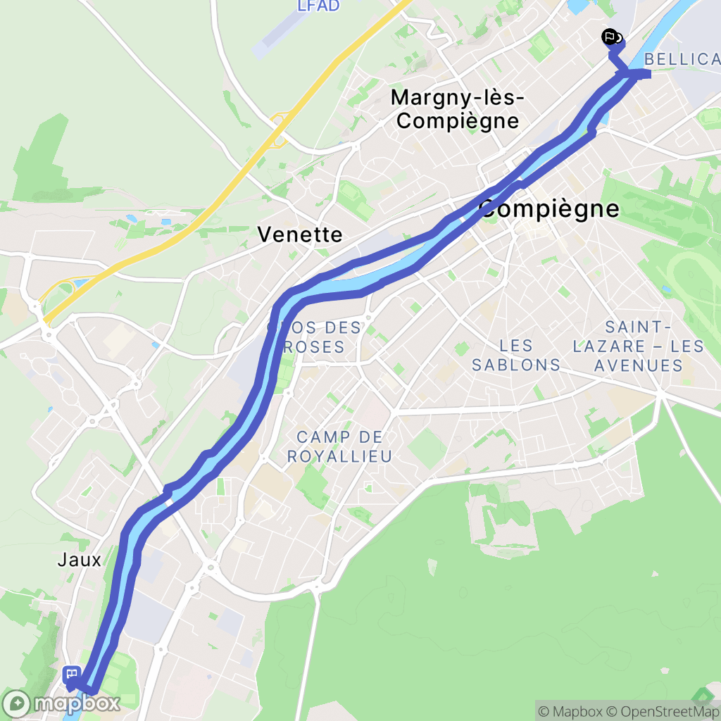 Margny-lès-Compiègne : carte du parcours de randonnée - France