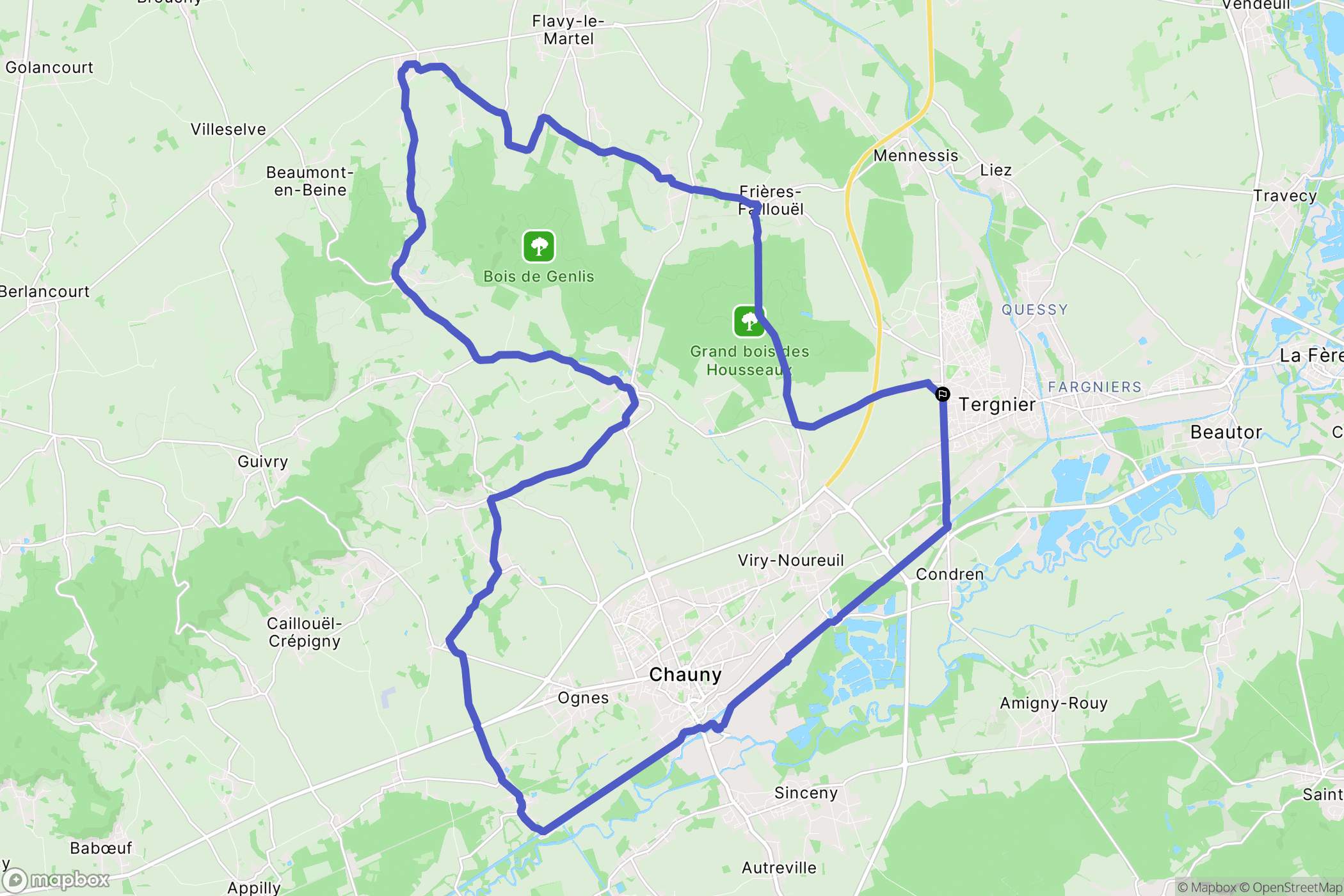 Tergnier : carte du parcours de randonnée - France